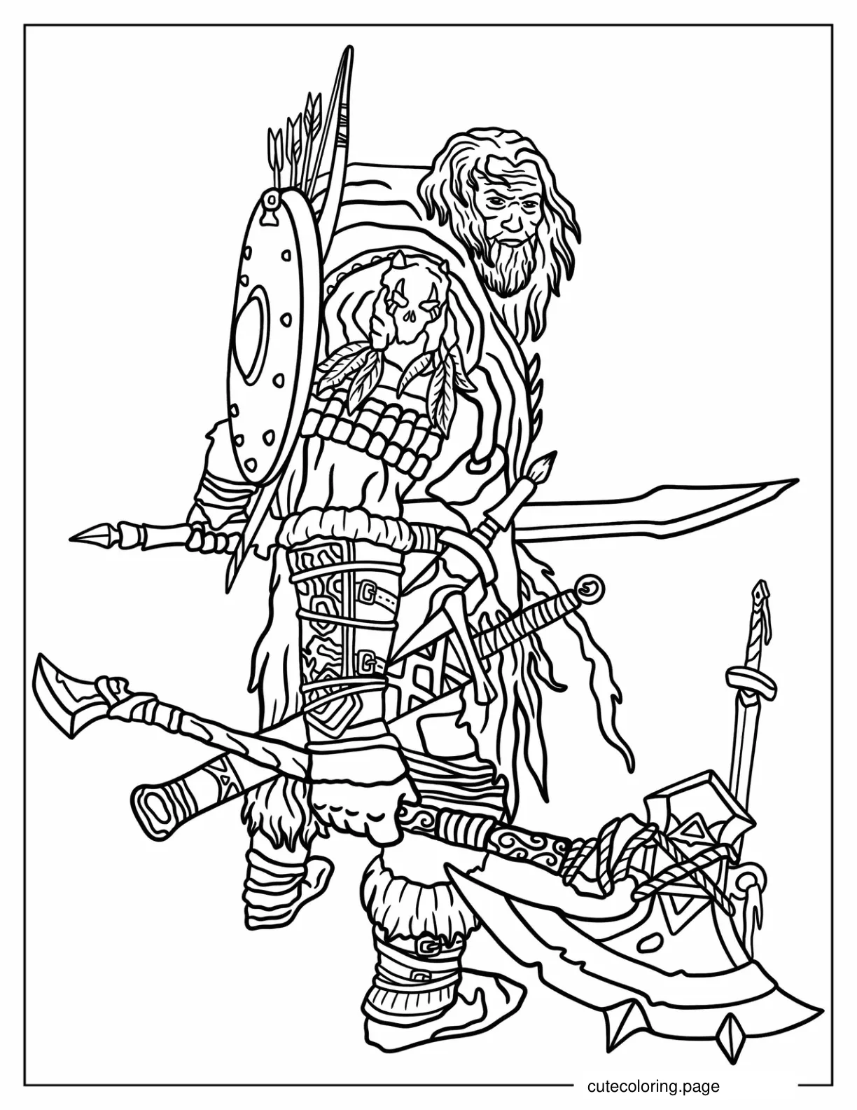 Fantasy Ranger Holding Axe Coloring Sheet coloring page