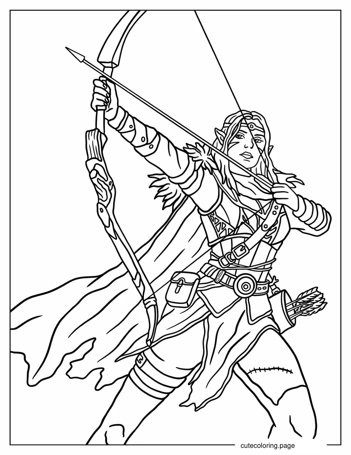 Woman Elf Archer Coloring Page coloring page