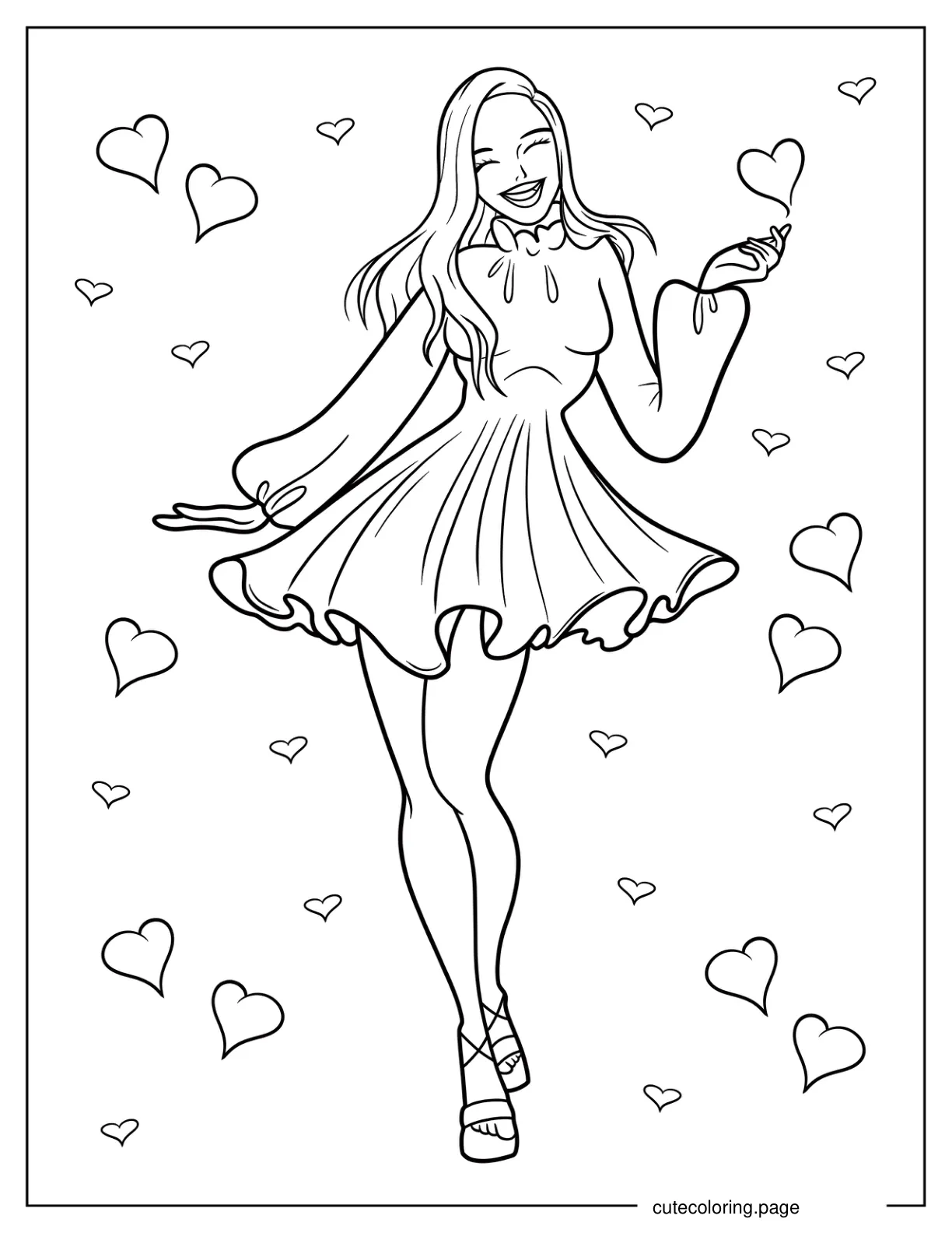 Cute Girl In Long Sleeved Short Dress Coloring Page For Kids coloring page