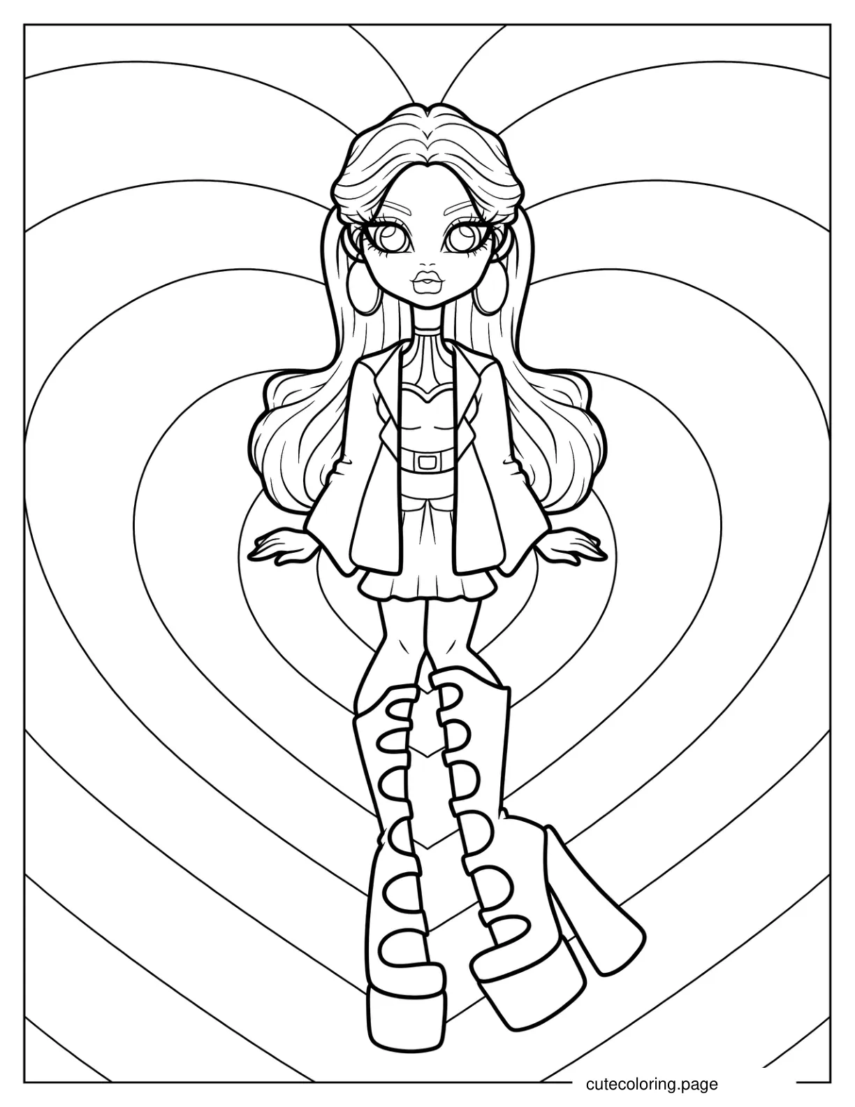 Fashion Doll Wearing Chic Jacket And Knee length Boots coloring page