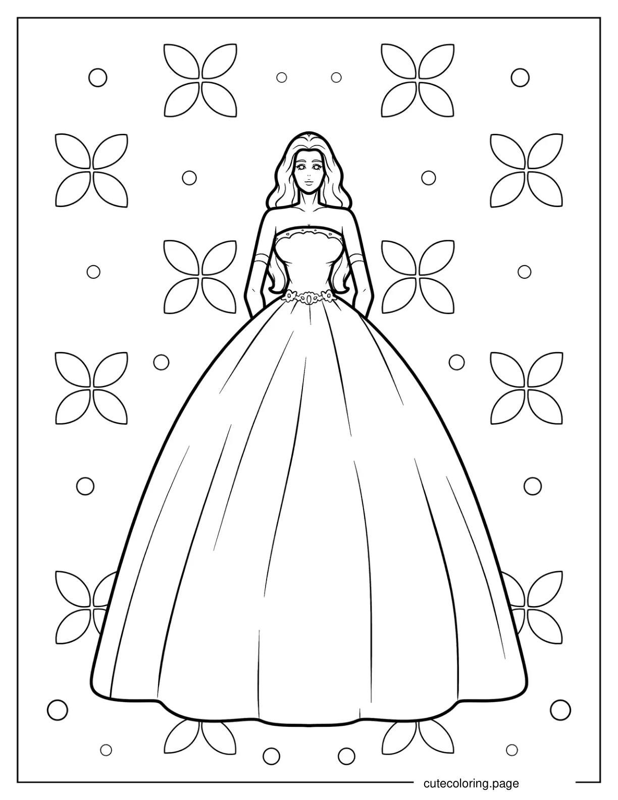 Fashion Model Wearing Bridal Gown Coloring Page coloring page