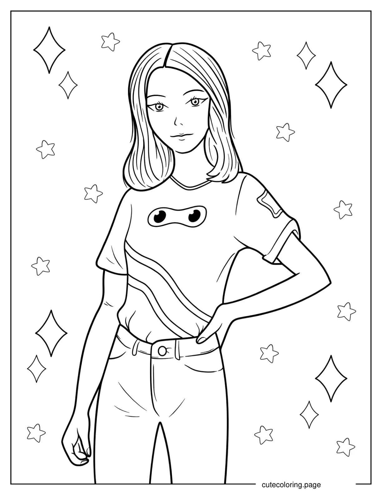 Teenage Girl In Shirt And Jeans Coloring Page coloring page