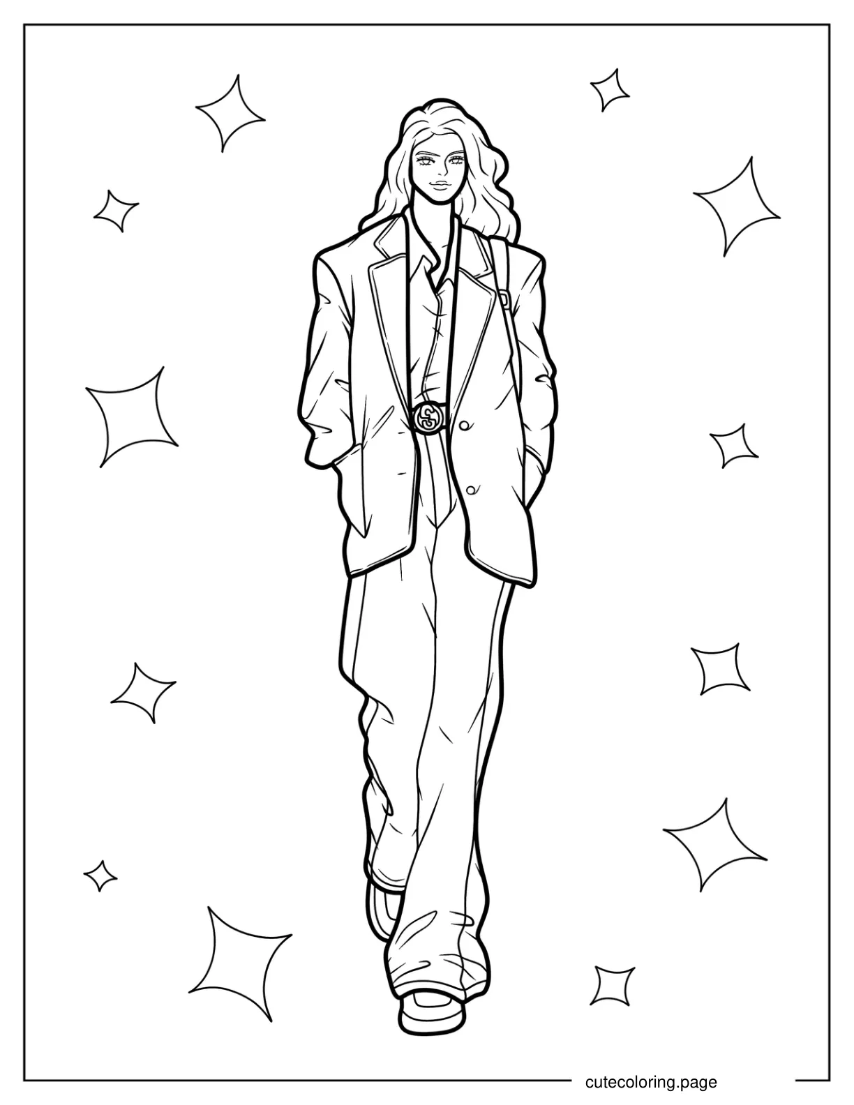 Woman In Oversized Blazer And High Waisted Pants Fashion Coloring Page coloring page