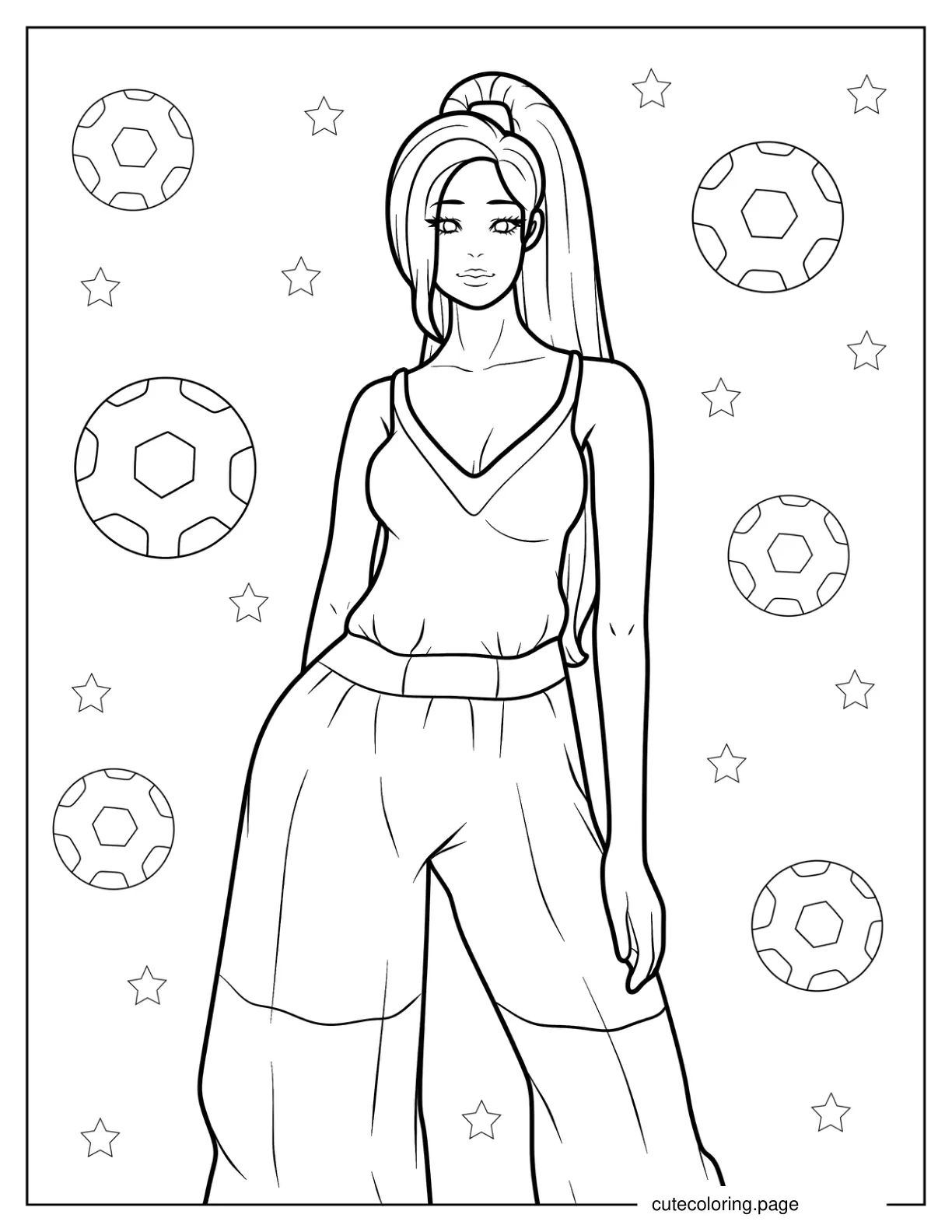 Woman With Long Hair In Sleeveless Romper Coloring Page coloring page