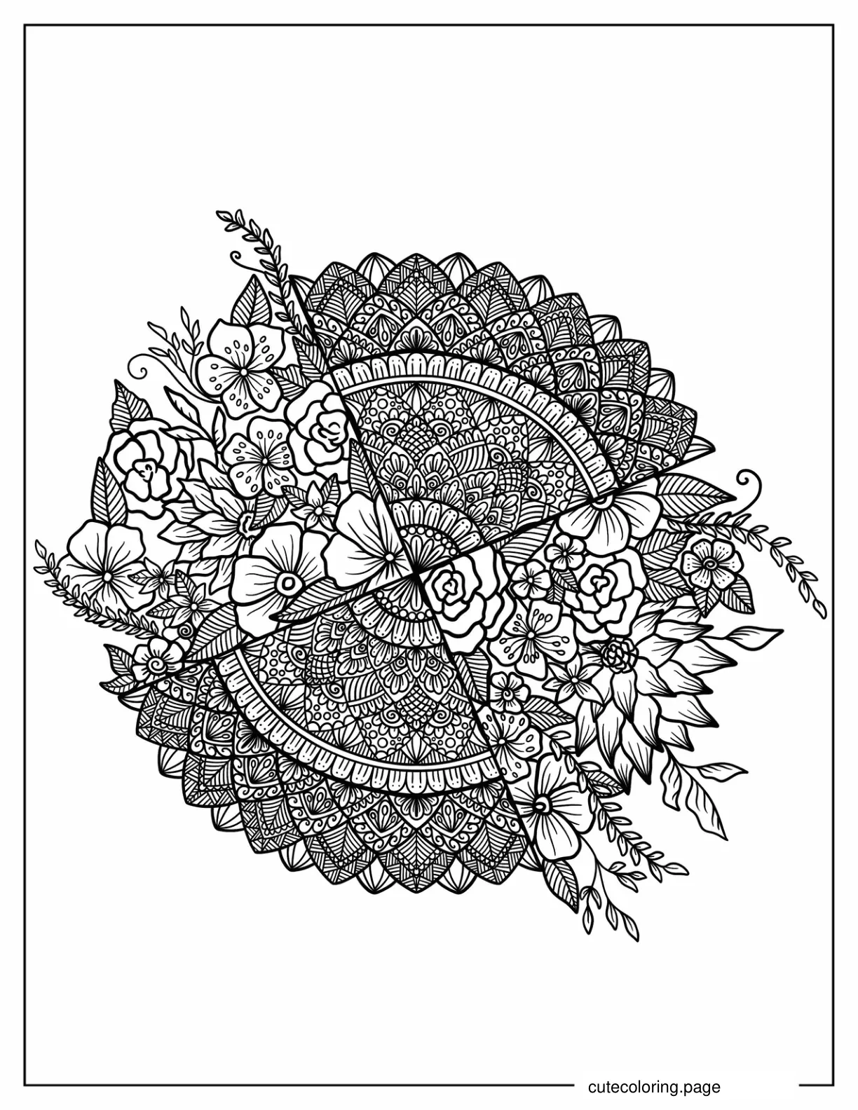 Complex Flower Mandala Mixed With Real Flowers coloring page