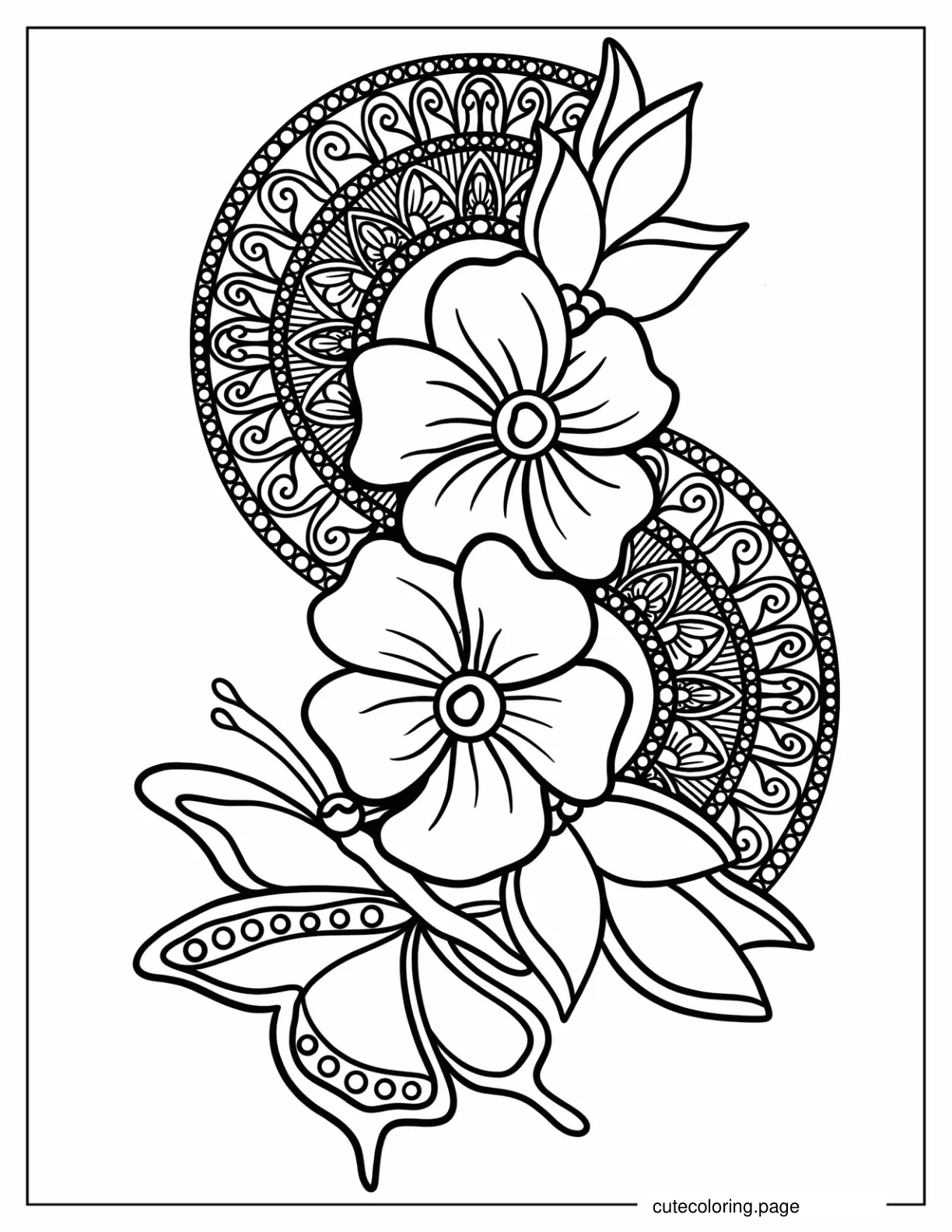 Easy Daisy Flower Mandala With Butterfly Coloring Page For Kids coloring page