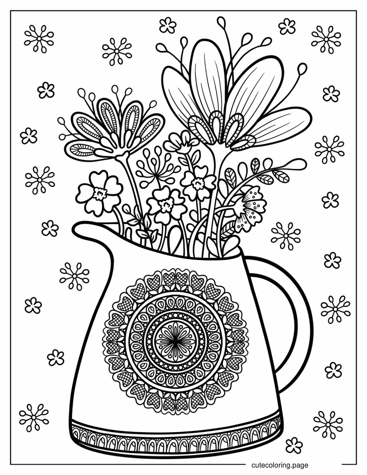 Flower Mandala Design On Flower Vase Coloring Page For Kids coloring page