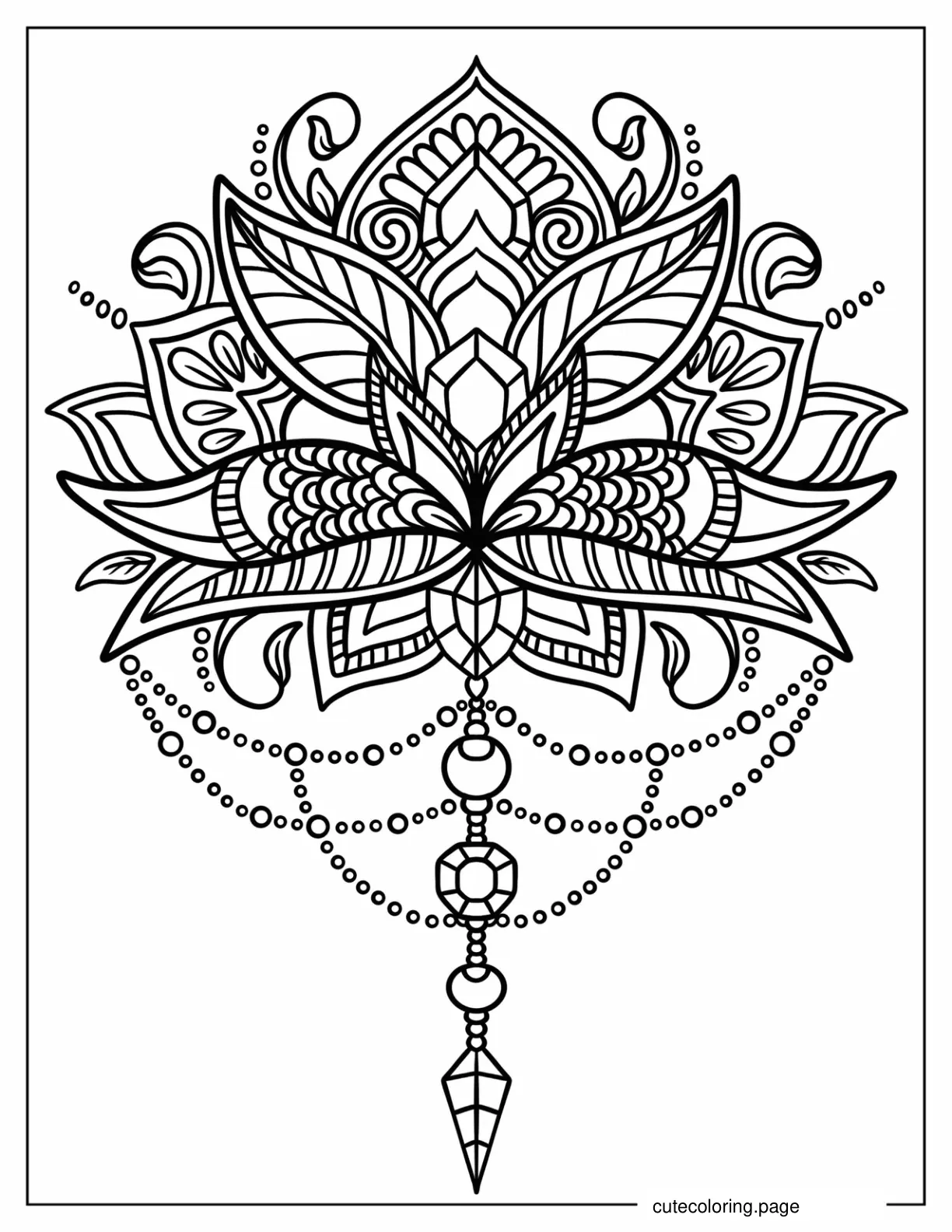 Intricate Lotus Flower Mandala With Crystals coloring page