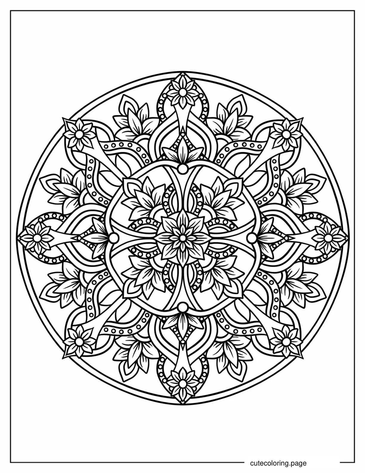 Lily Flower Mandala With Dots And Round Outline Coloring Page coloring page