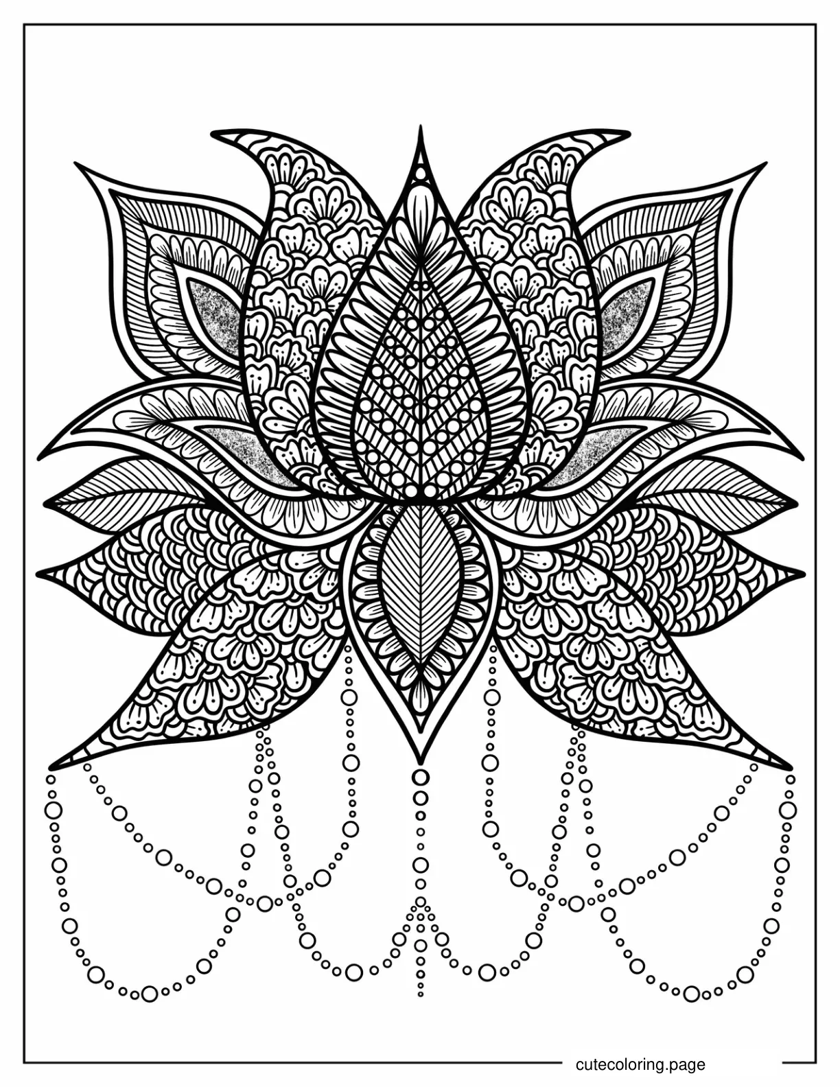 Lotus Flower Mandala With Dangling Crystals Coloring Sheet coloring page