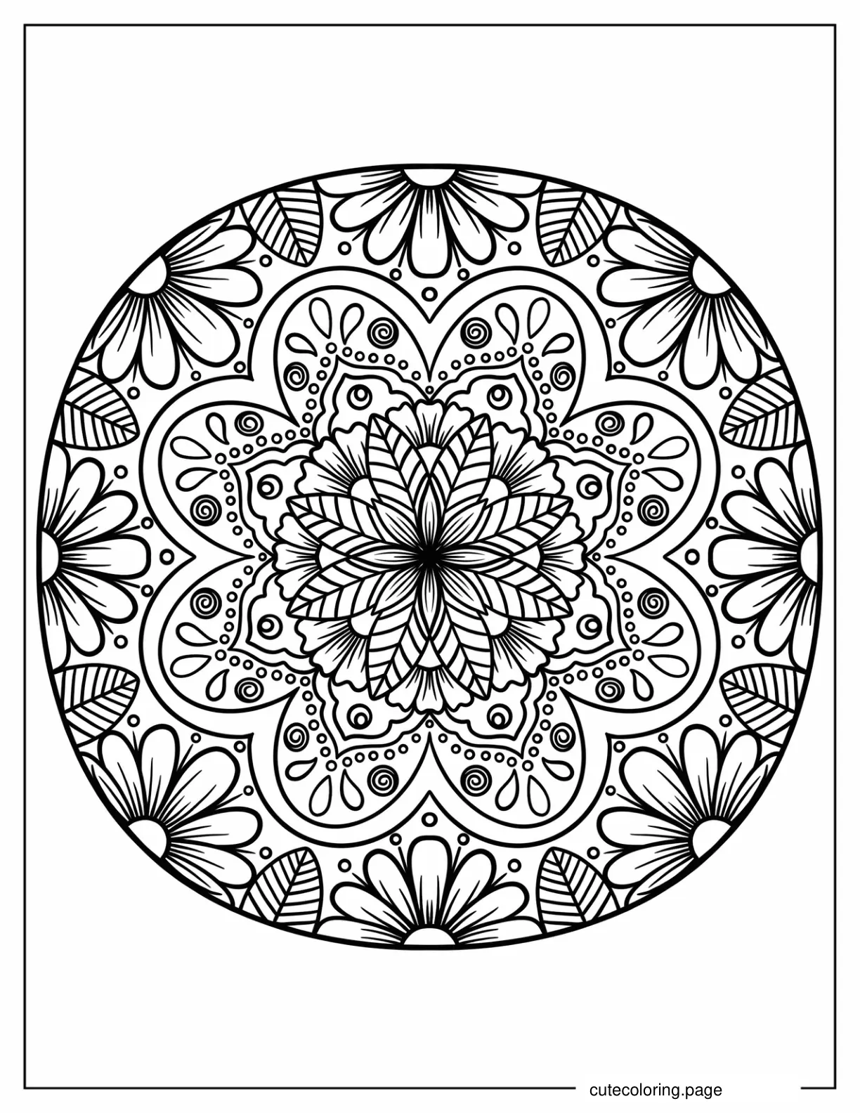 Round Flower Mandala Coloring Page For Kids coloring page