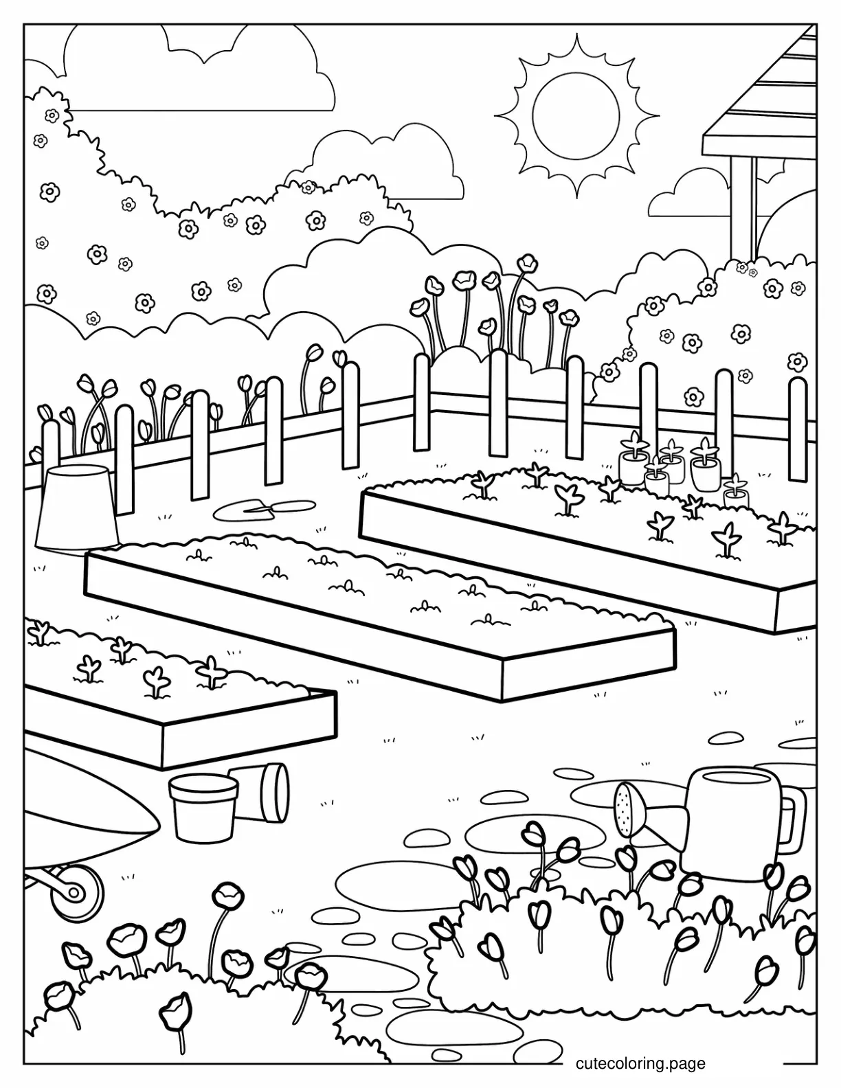 Flower Garden Coloring In For Young Kids coloring page