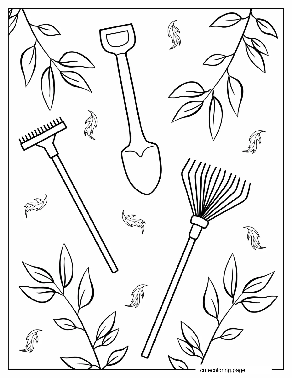 Rake Shovel And Garden Forks coloring page