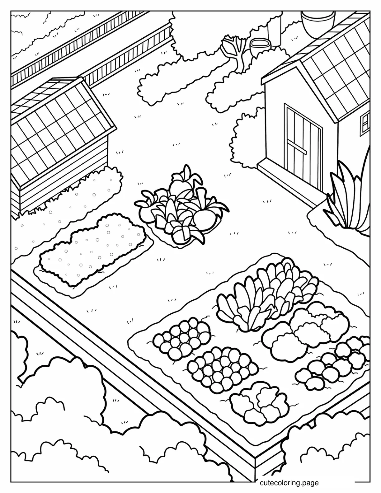 Simple Outline Of Vegetable Garden With Shed coloring page