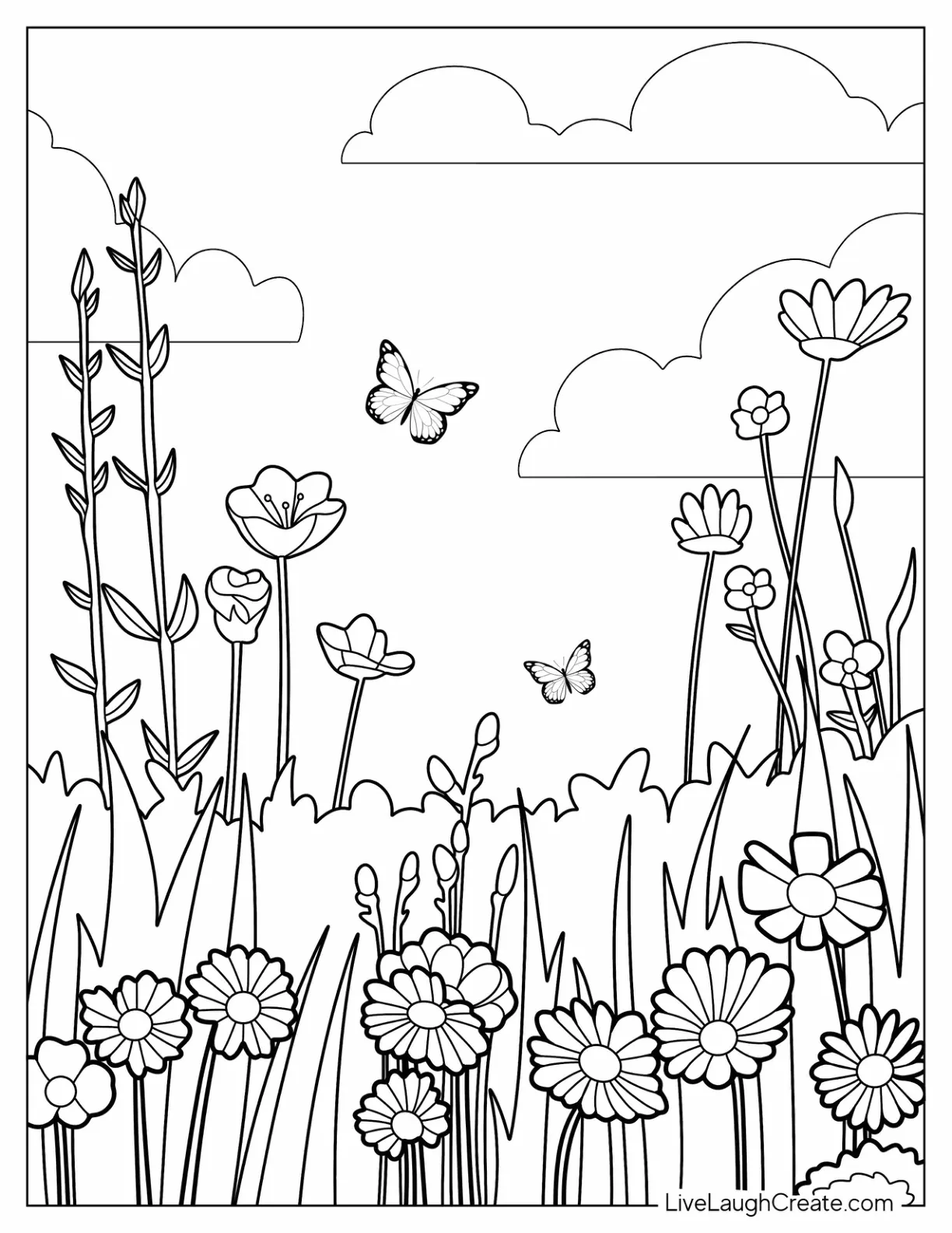 Wildflowers With Butterfly coloring page