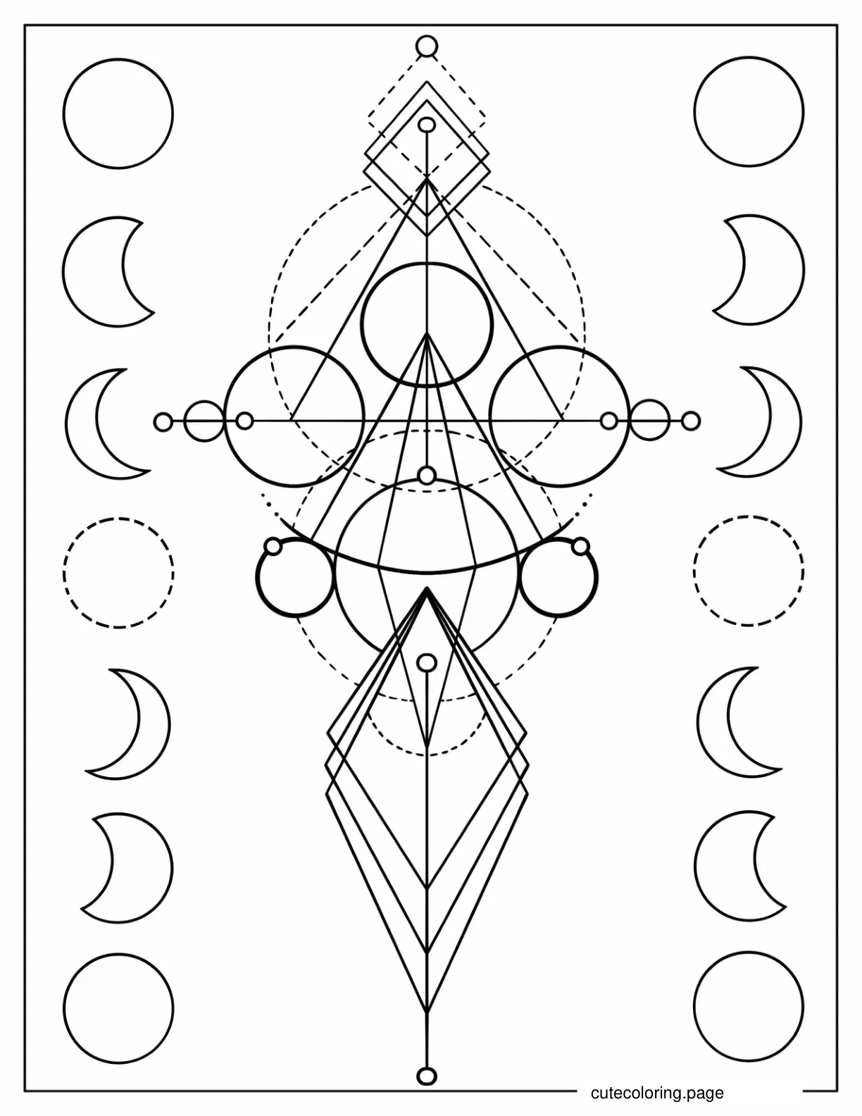 Arrows Geometric Shapes With Moon Phases coloring page