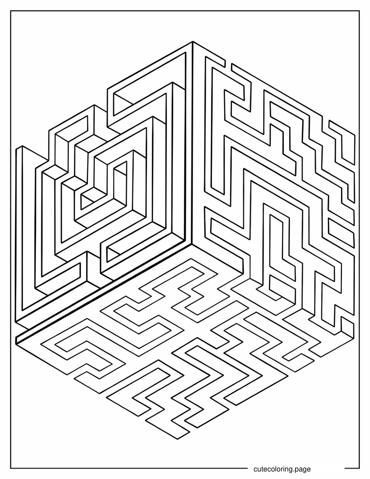 Geometric Cube Maze Coloring Page coloring page