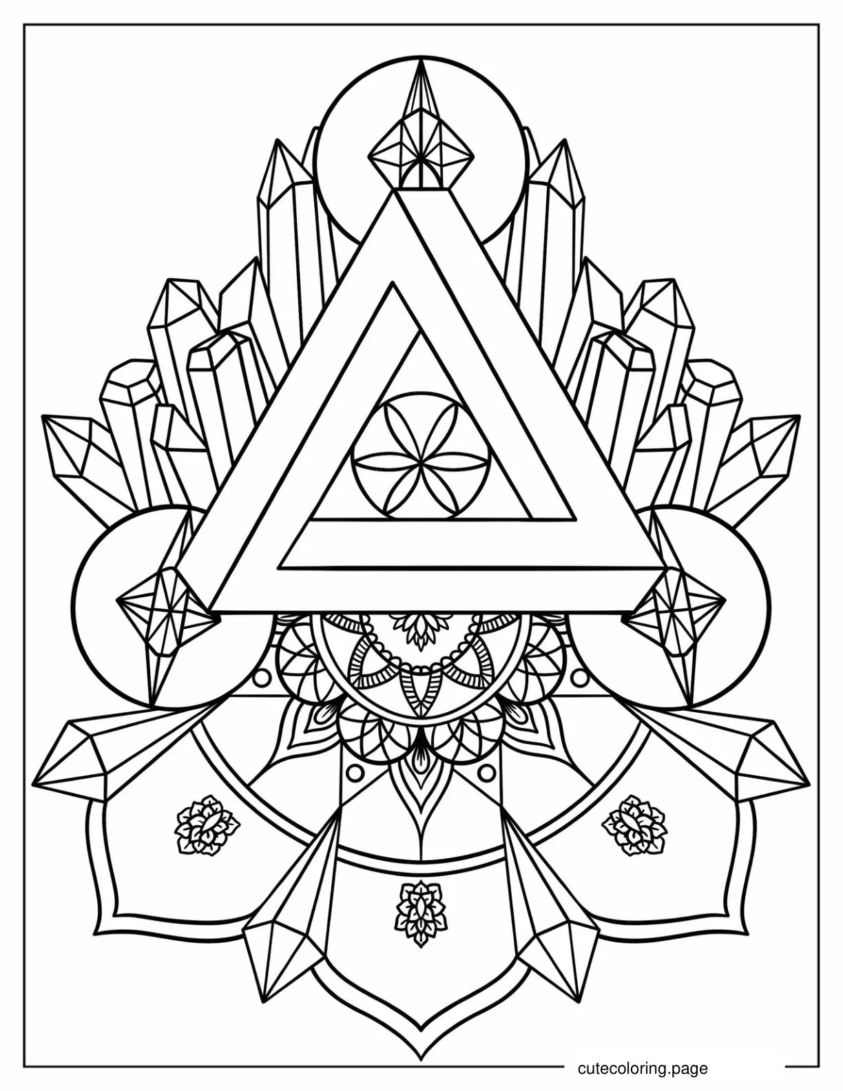 Geometric Mandala With Crystals Coloring Page coloring page