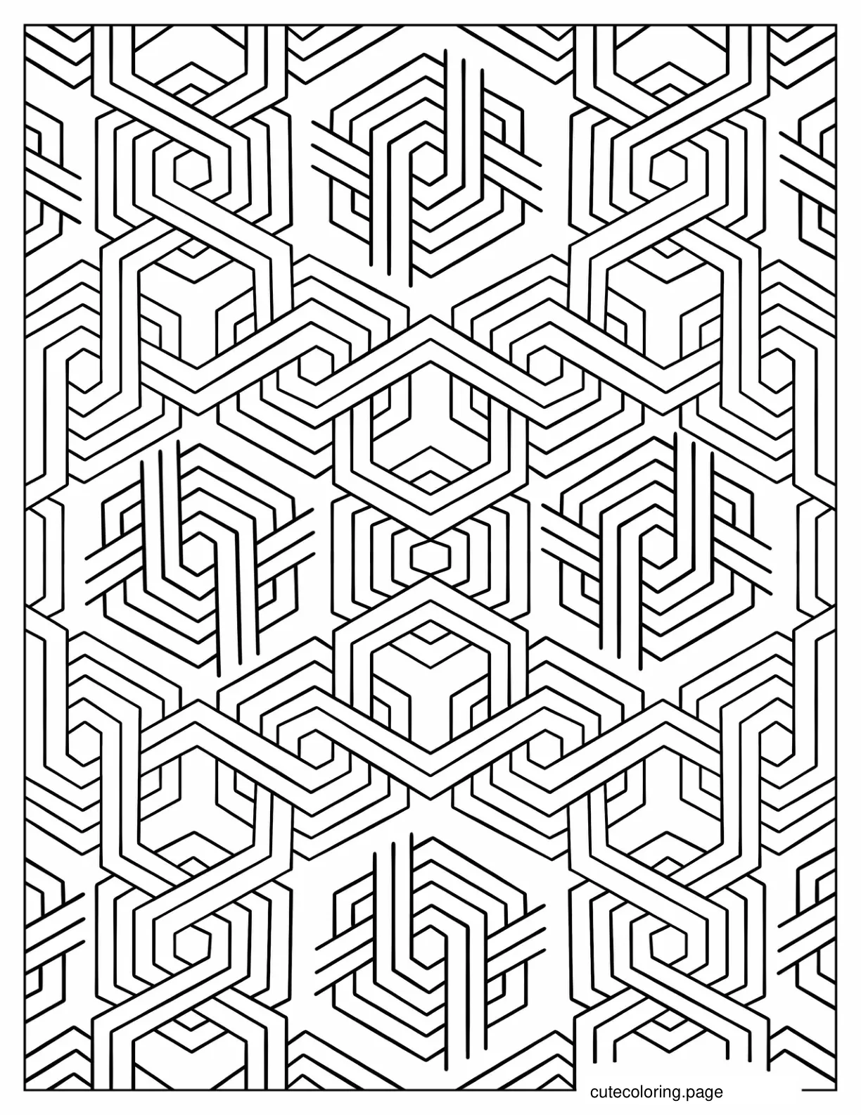 Intertwined Geometric Cubes Coloring Sheet coloring page