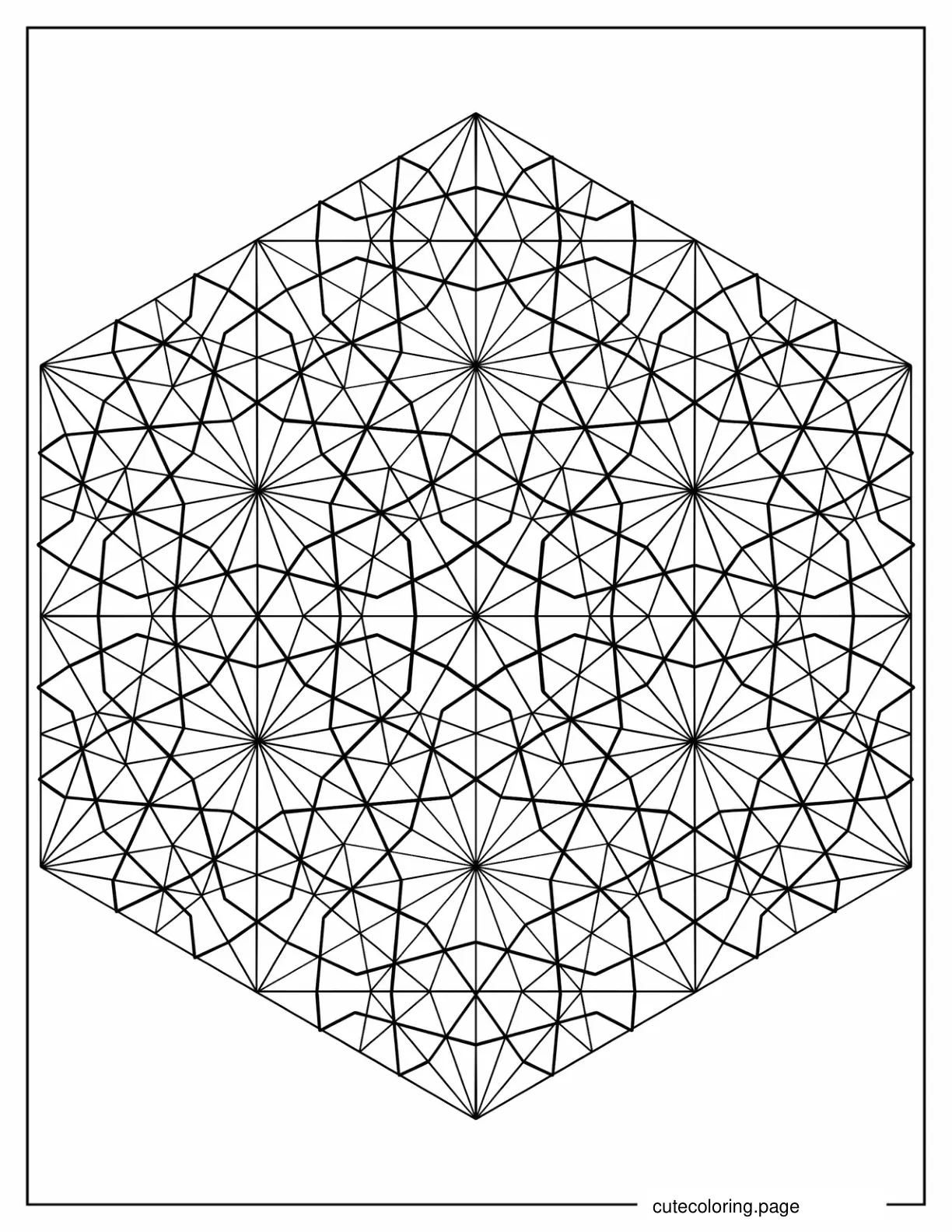 Intricate Hexagon With Stars Geometric coloring page