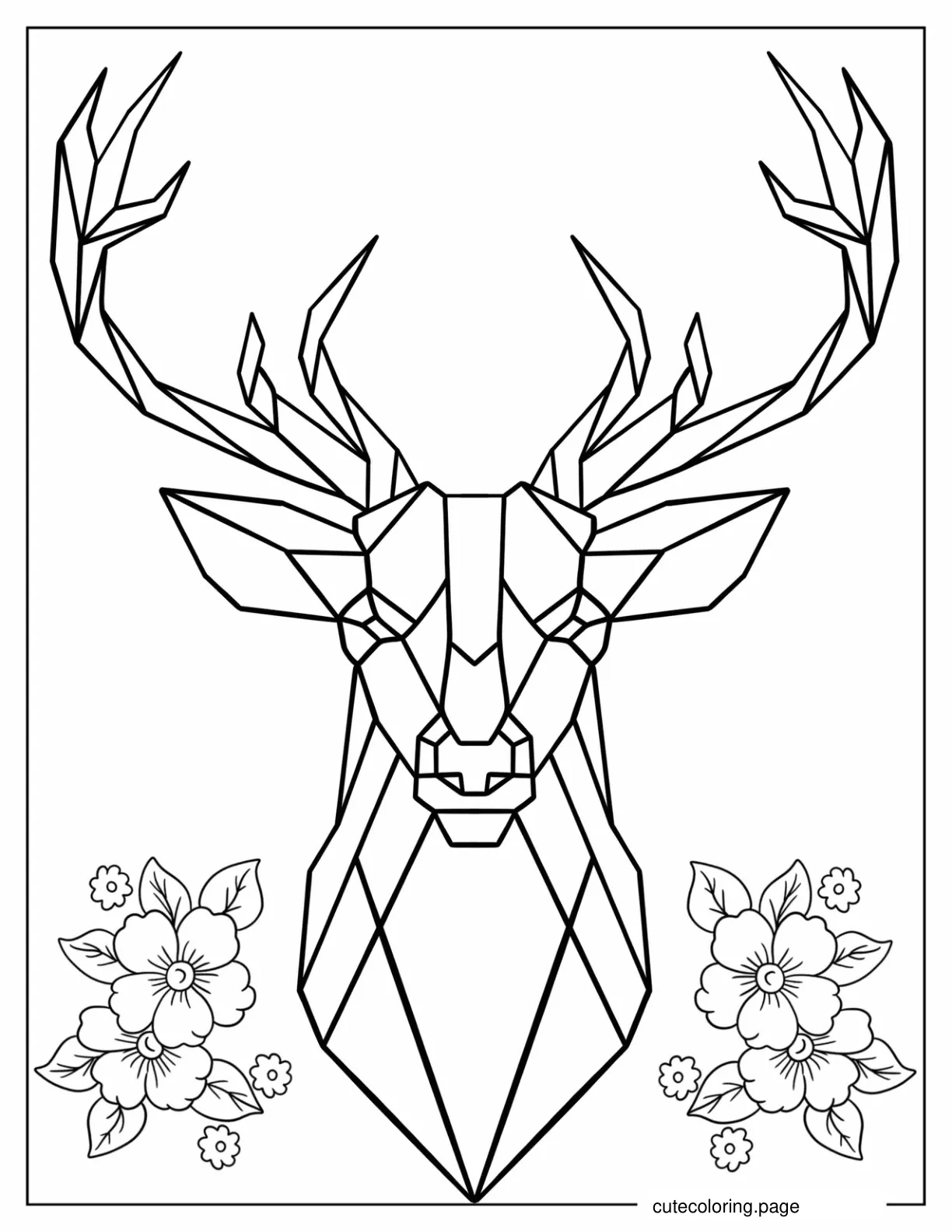 Simple Geometric Deer With Flowers Coloring Page coloring page