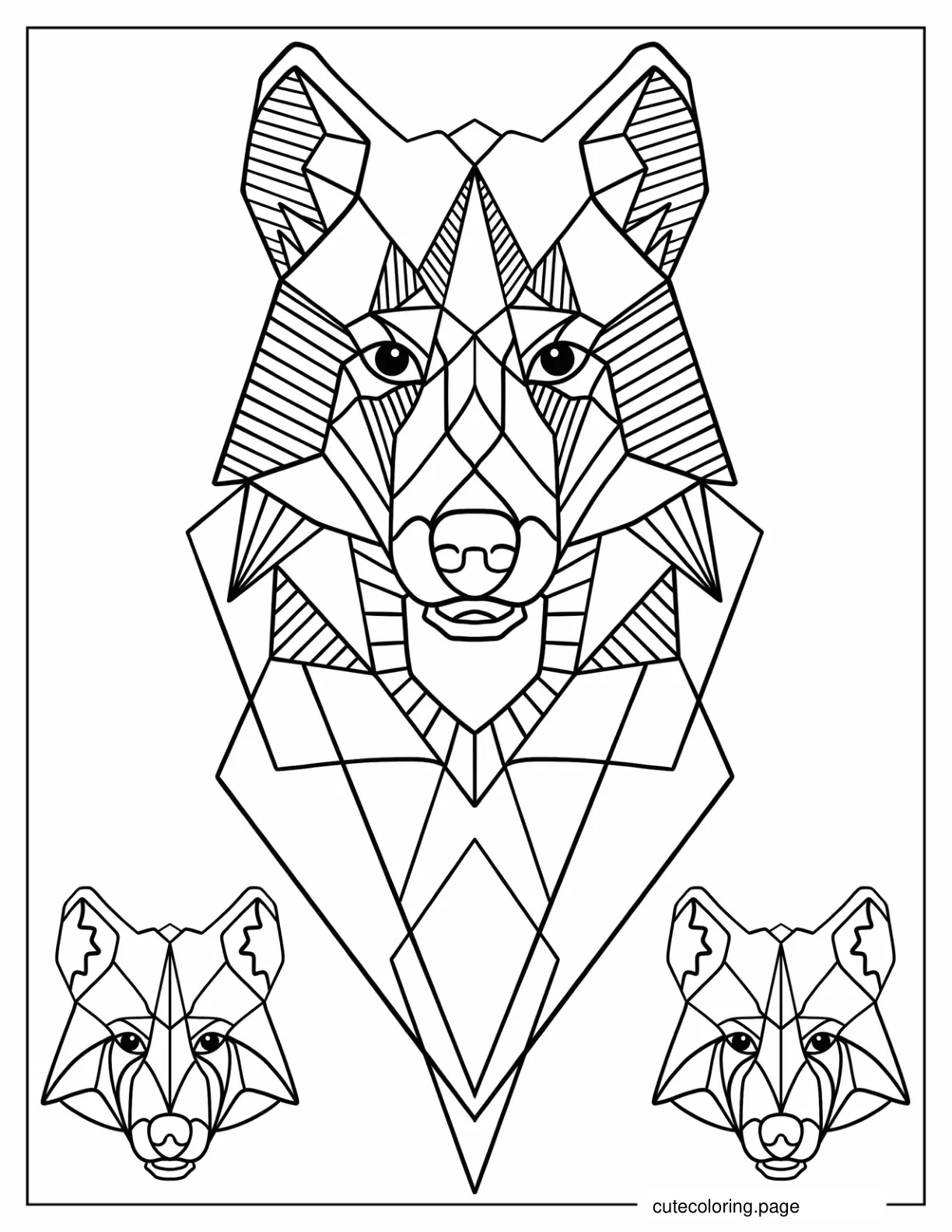 Three Geometric Dog Faces Coloring Pages coloring page