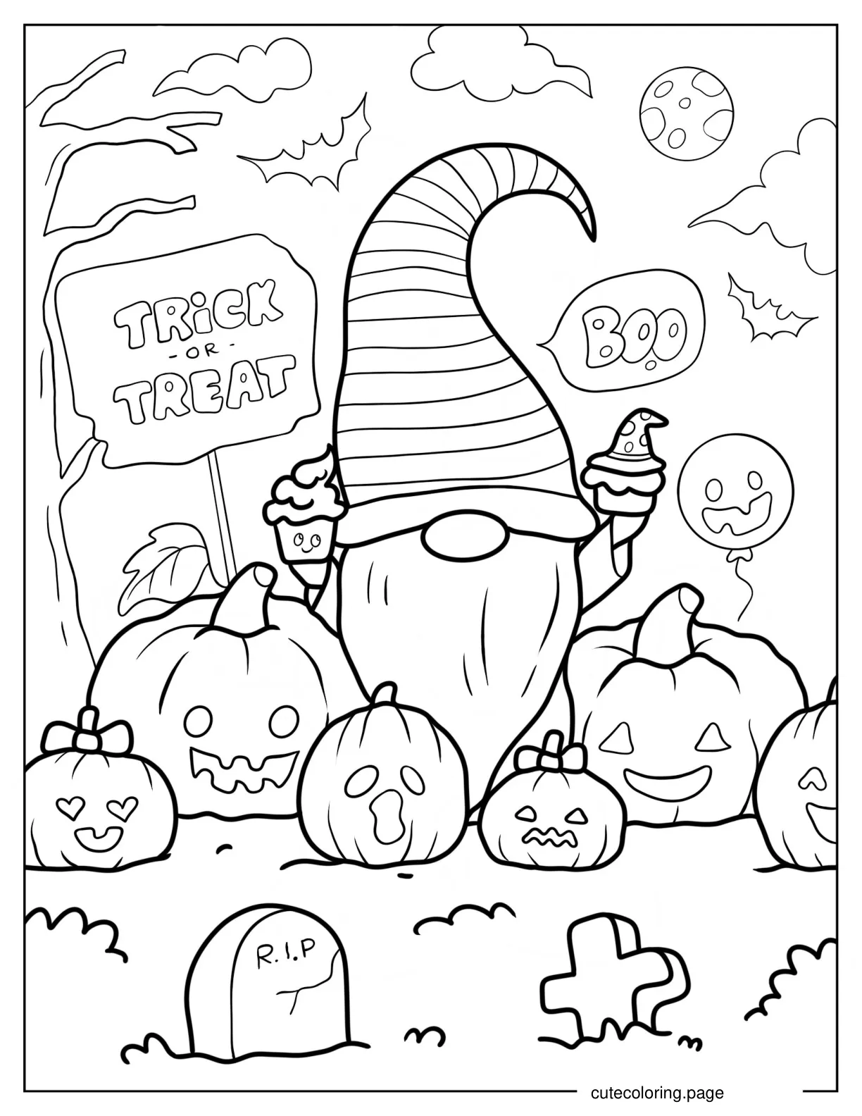 Gnome Holding Cupcakes For Trick Or Treat Halloween Coloring Page 1 coloring page