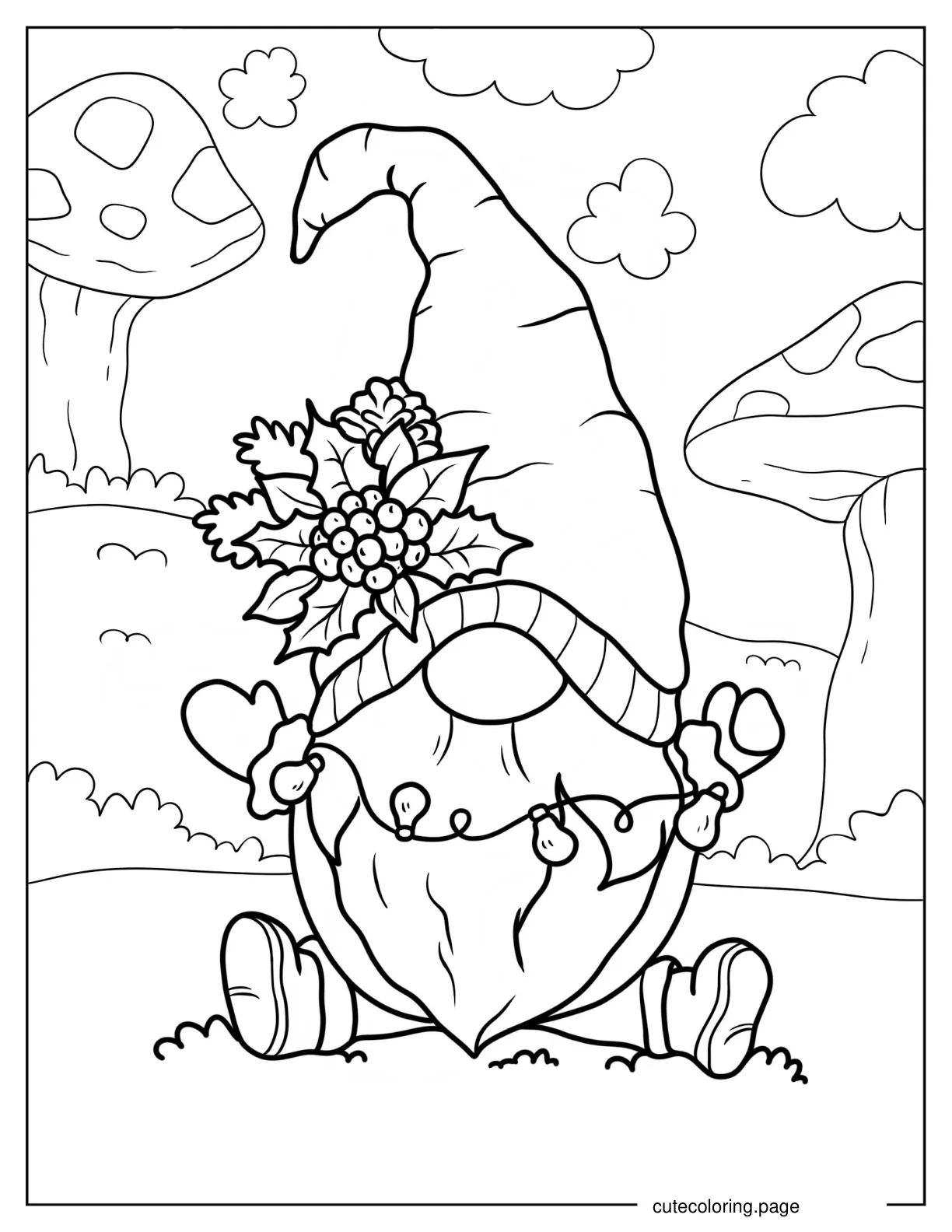 Gnome With Hollies Mistletoe And Christmas Lights 1 coloring page