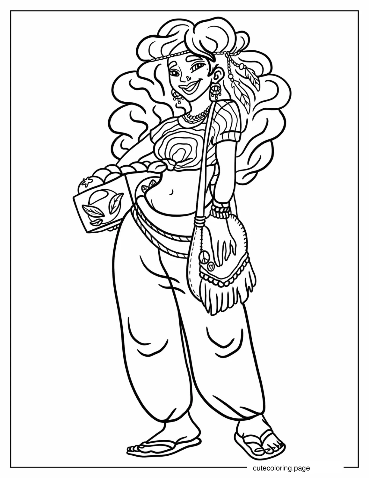 Cartoon Hippie Girl Carrying Box Of Tomatoes Coloring Page For Kids coloring page