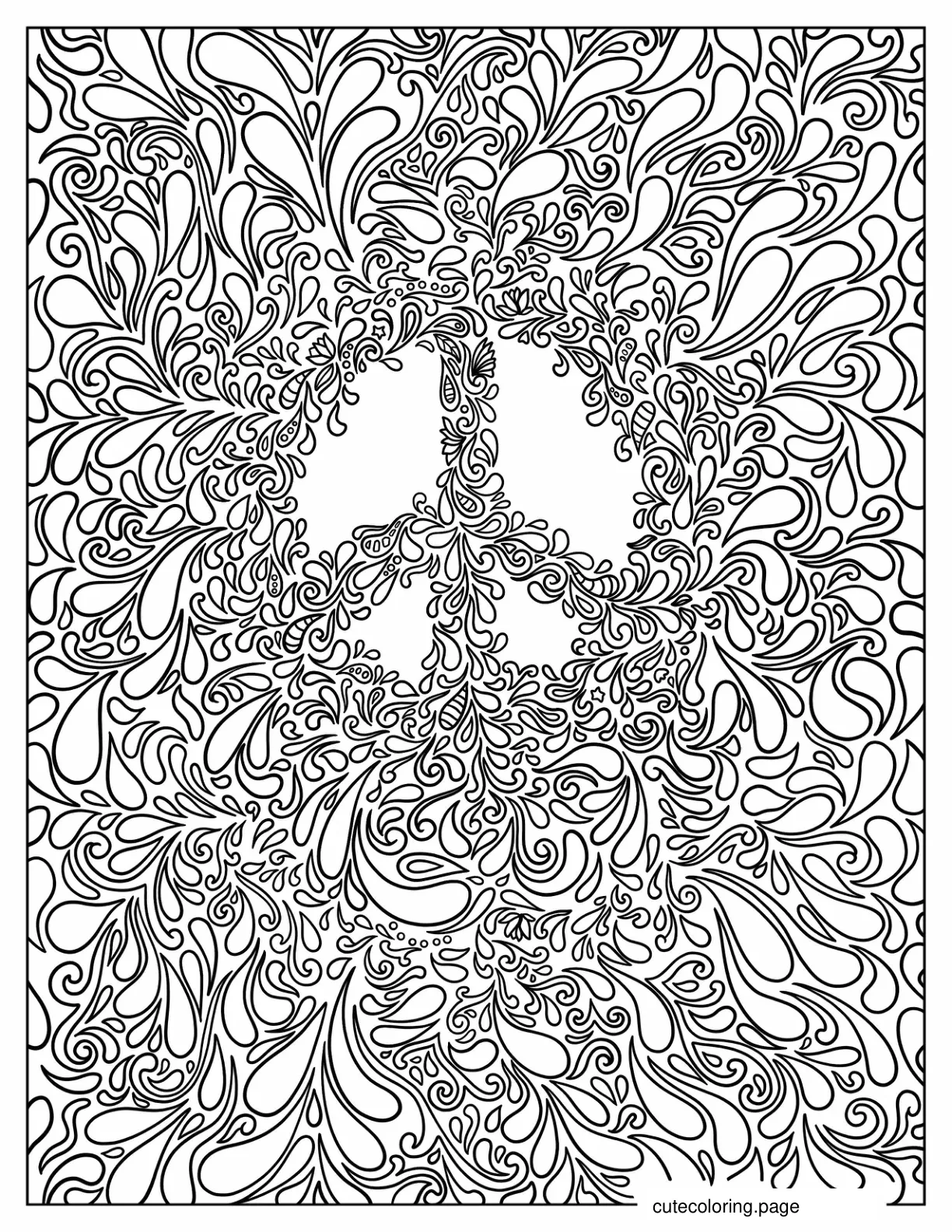 Peace Logo Outline From Hippie Leaves Coloring Page coloring page