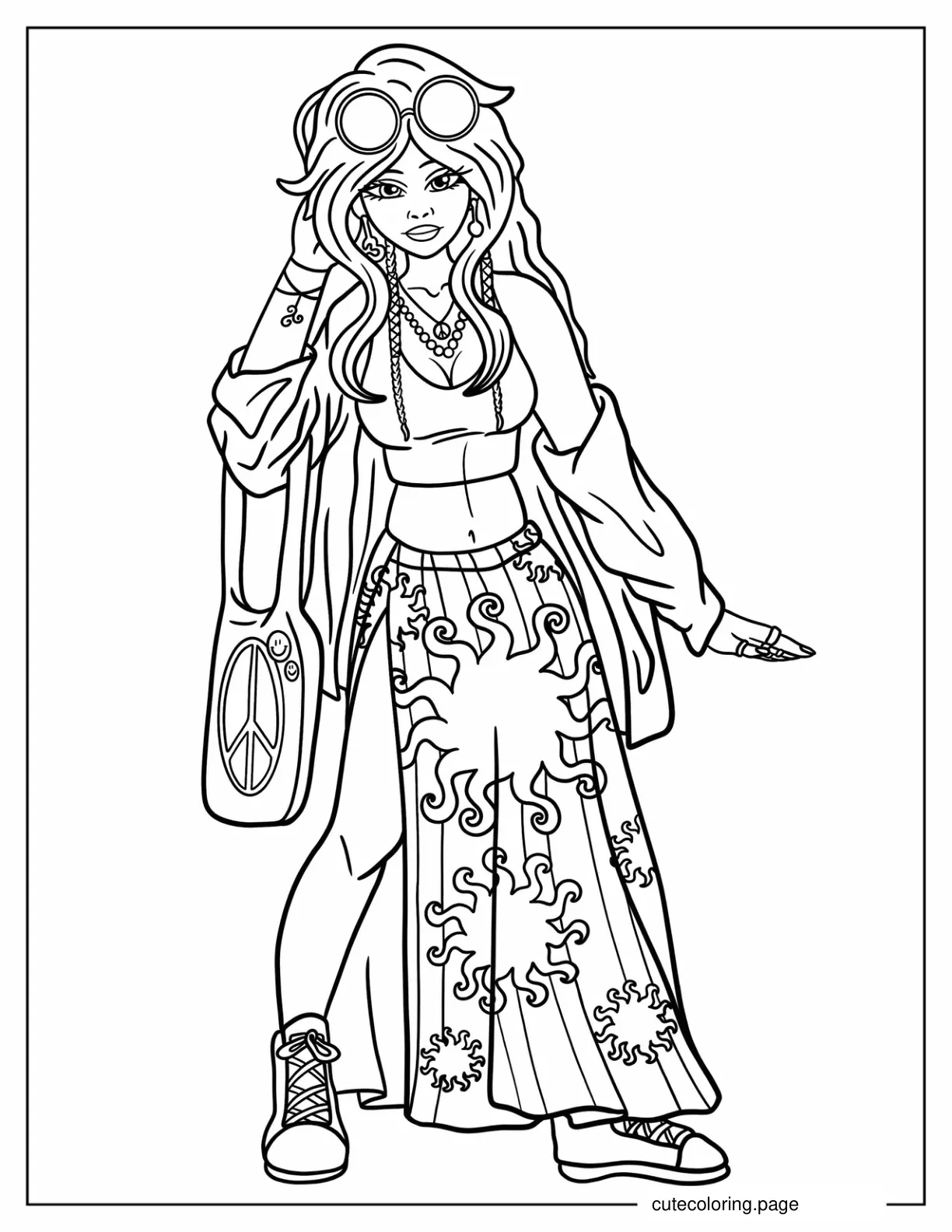 Simple Girl In Hippie Outfit Coloring Sheet coloring page