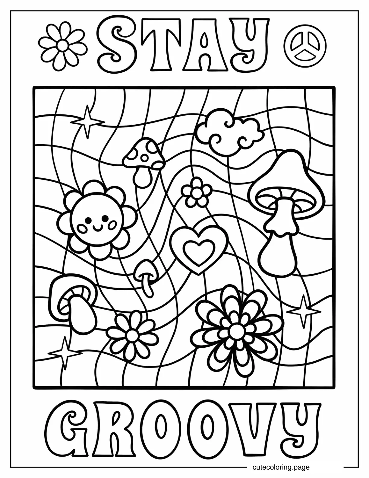 Stay Groovy Hippie Poster Coloring Sheet coloring page