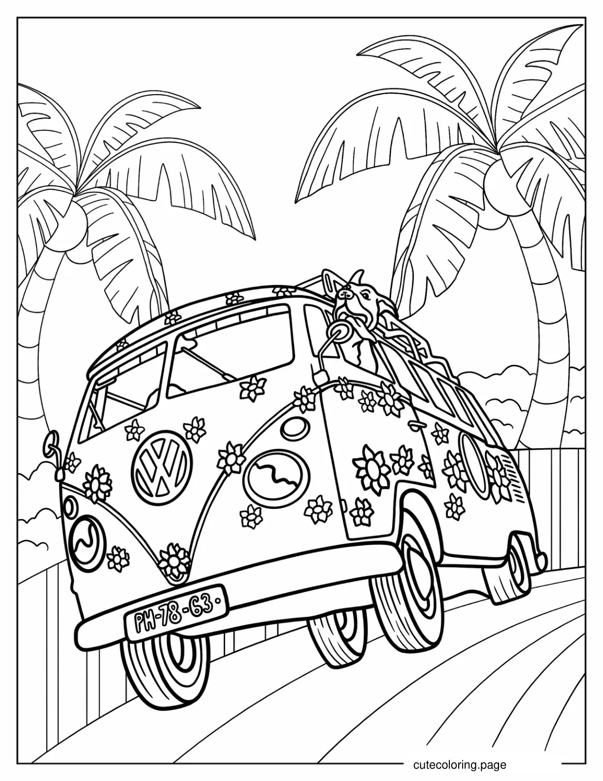 Volkswagen Hippie Van With Dog Coloring Page coloring page