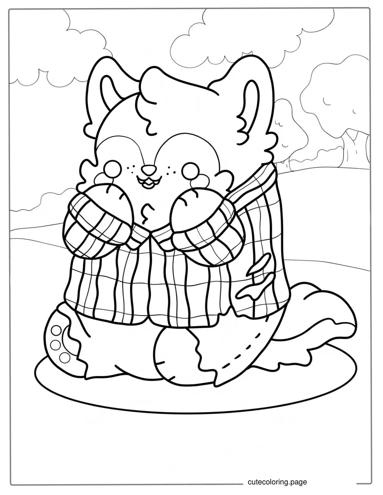 Adorable Kawaii Fox To Color coloring page