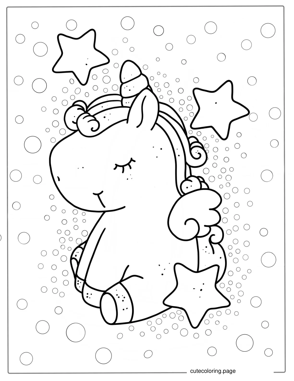 Adorable Kawaii Unicorn Coloring Picture coloring page