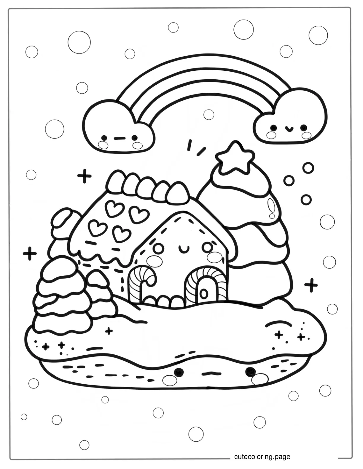 Christmas Gingerbread House Kawaii Coloring Page coloring page