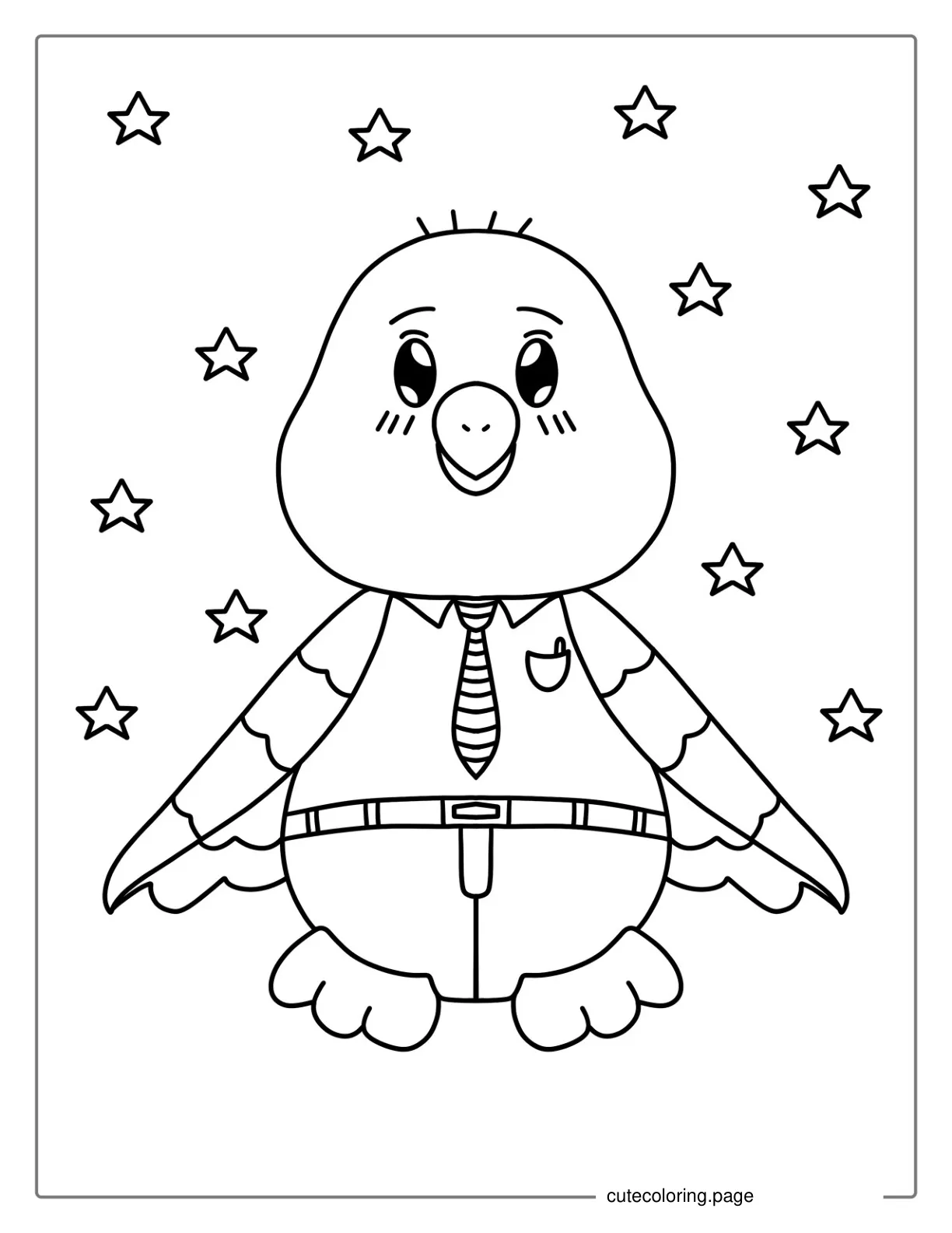 Cute Kawaii Bald Eagle With Stars Coloring In 1 coloring page