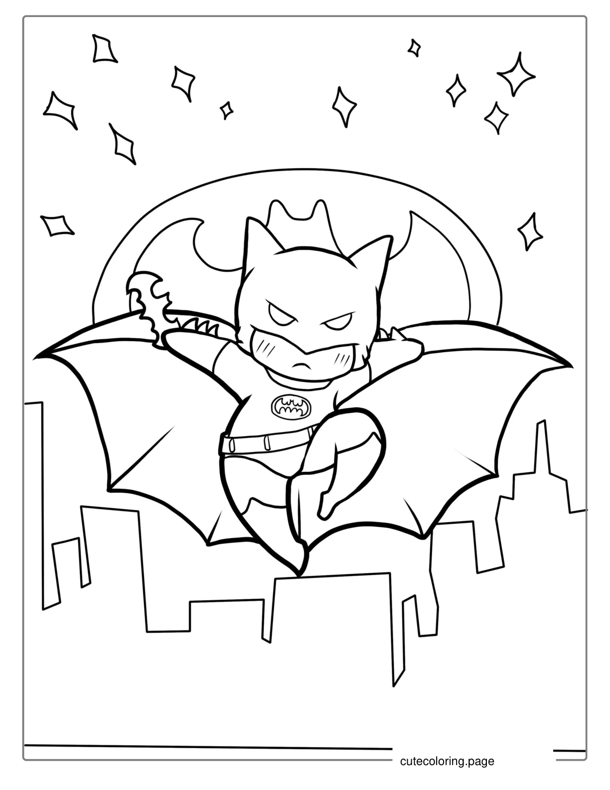 Cute Kawaii Batman Coloring For Kids coloring page