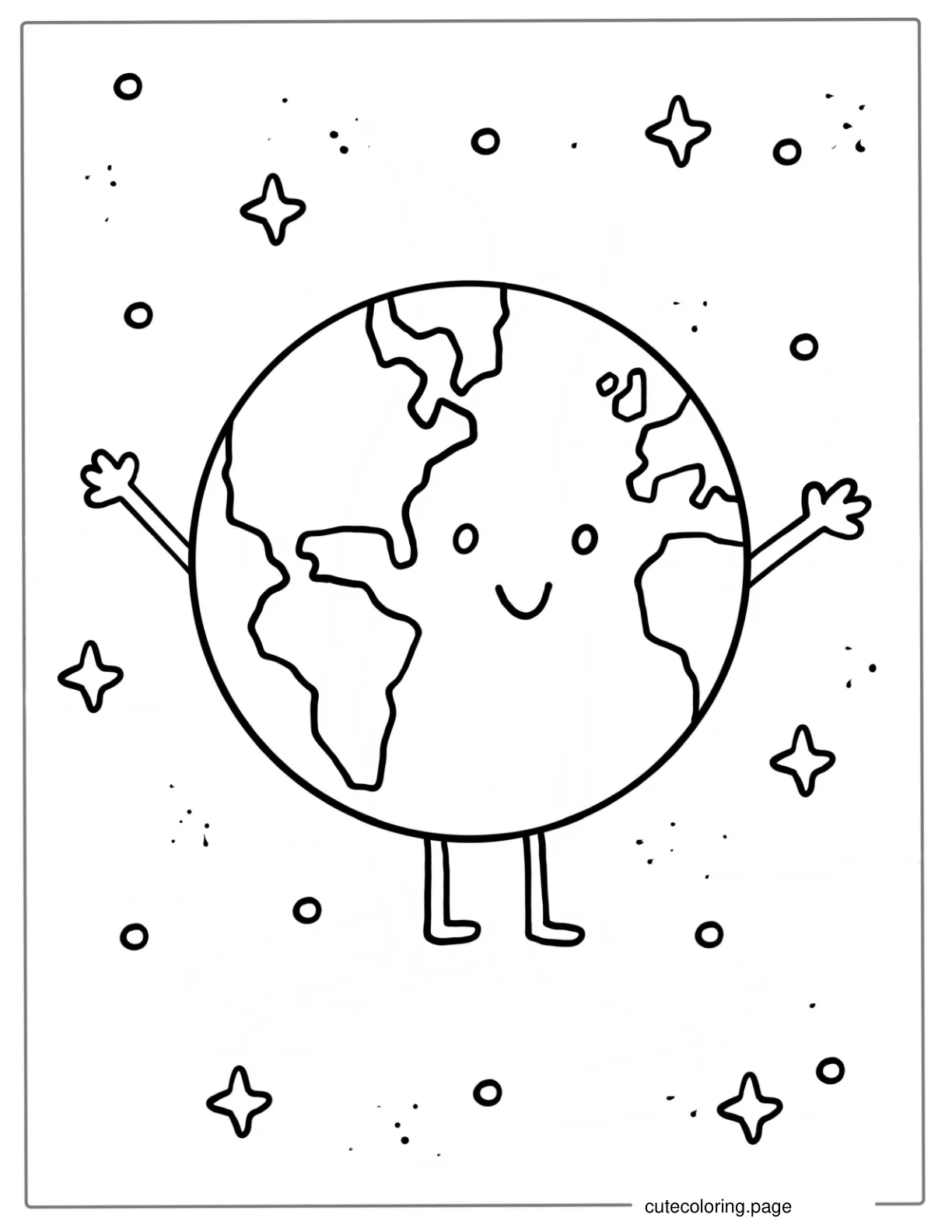 Cute Kawaii Earth Coloring Page For Kids coloring page