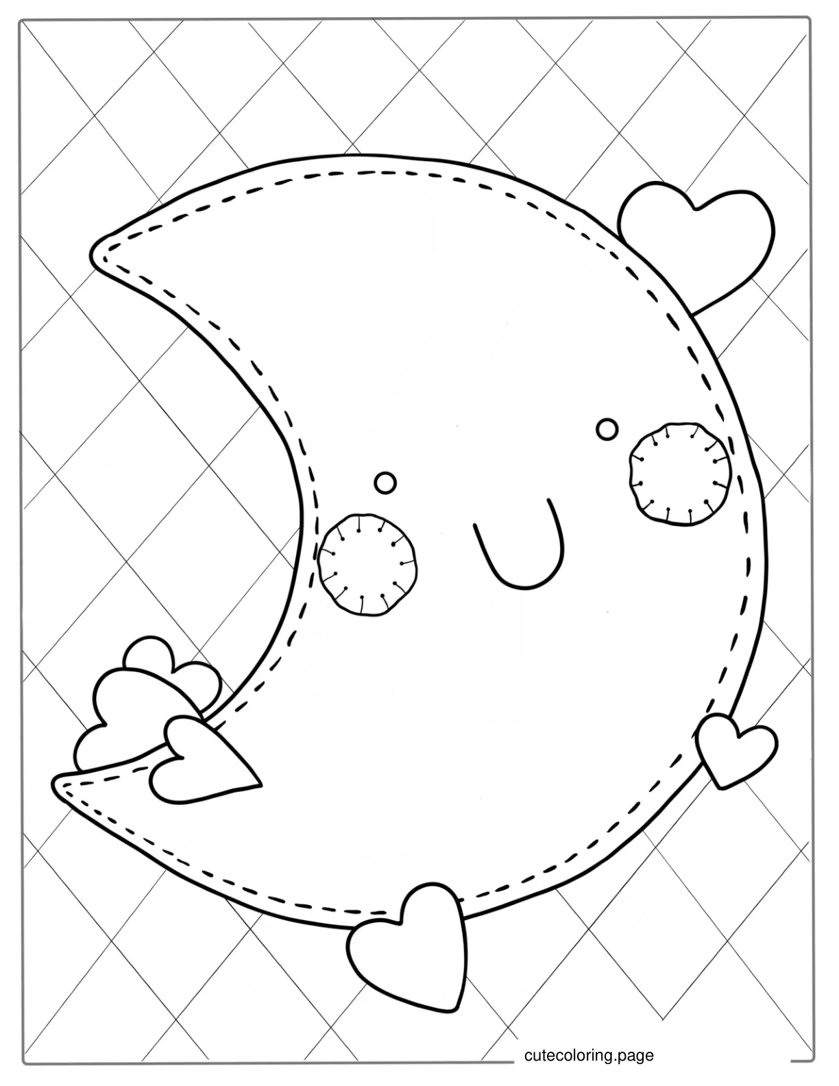 Cute Kawaii Stitched Moon To Color coloring page