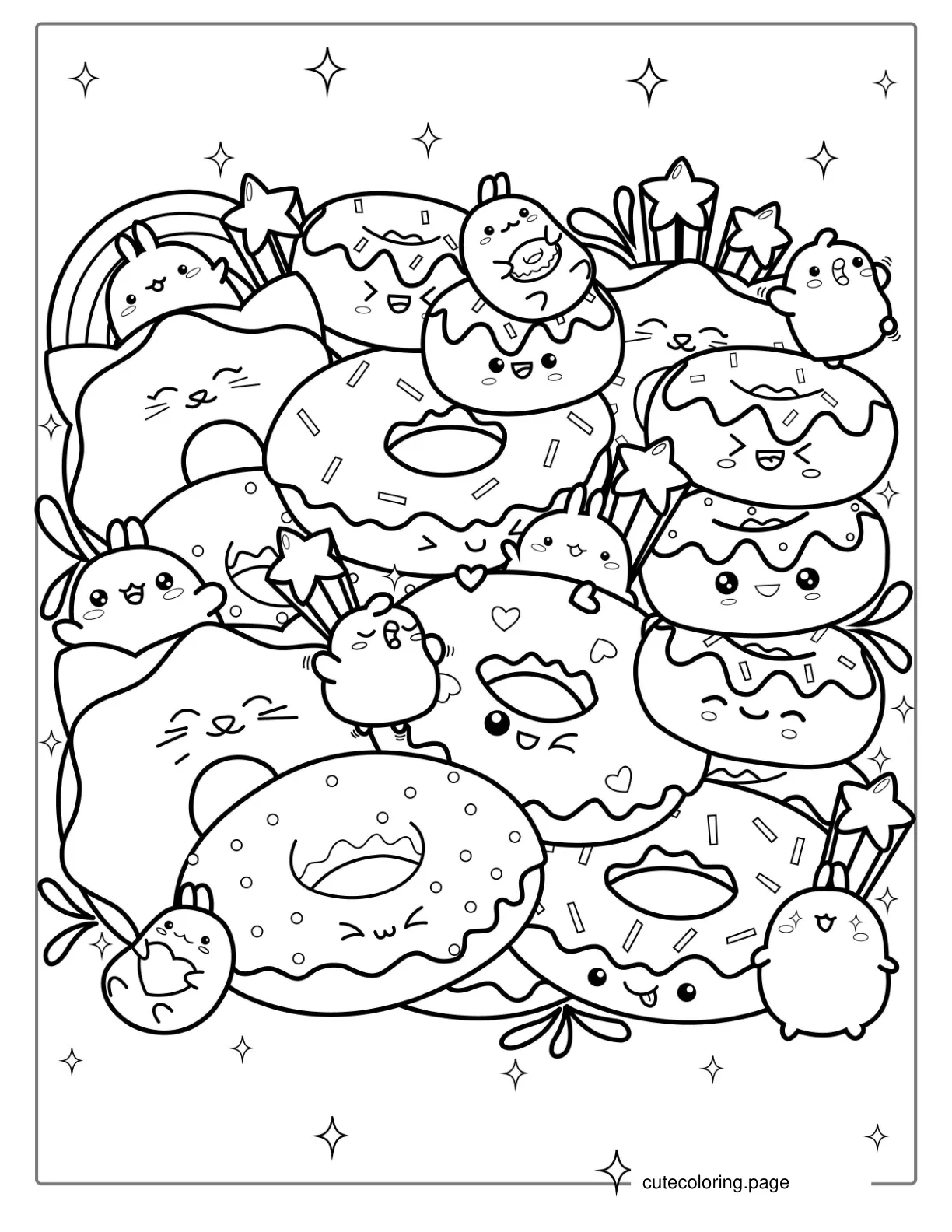 Donut Kawaii Art Coloring Page For Adults coloring page