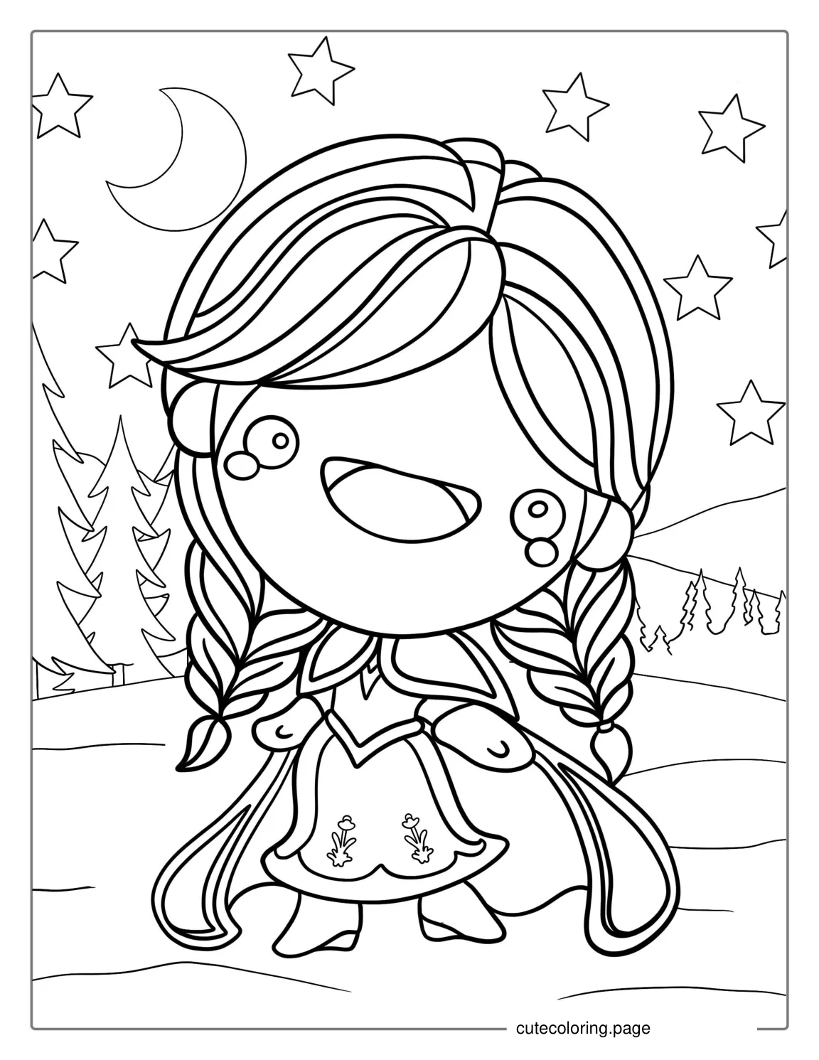 Easy Kawaii Themed Anna Coloring Page coloring page