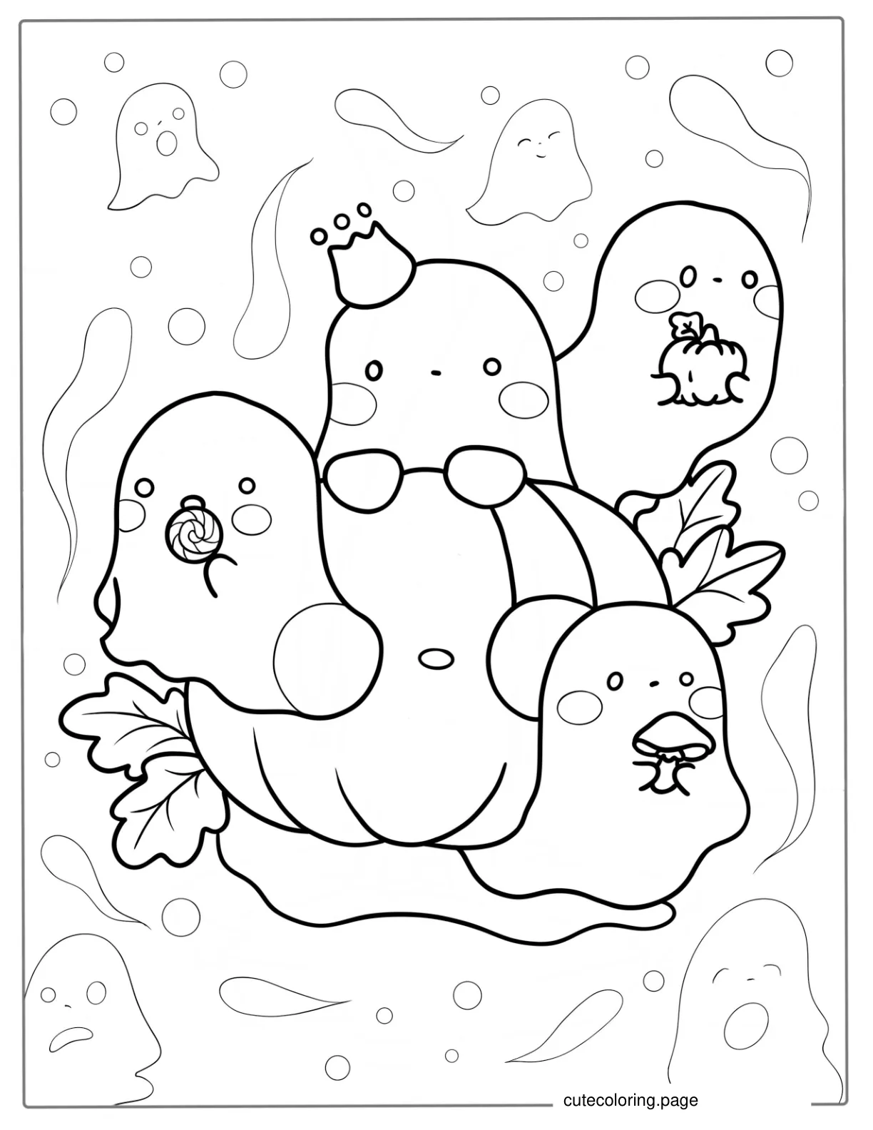 Halloween Kawaii Theme With Ghosts To Color coloring page