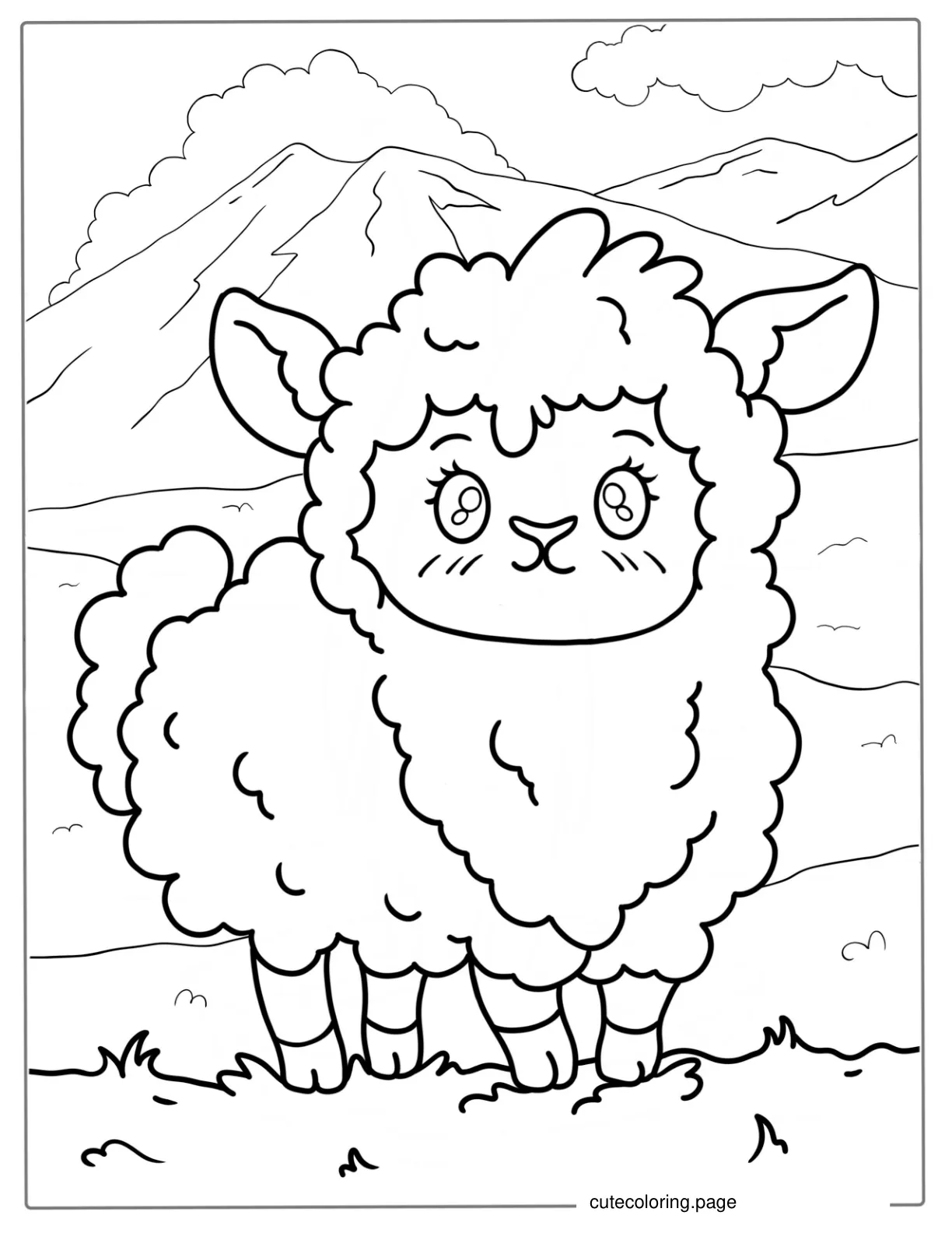 Kawaii Baby Sheep Coloring For Preschoolers coloring page