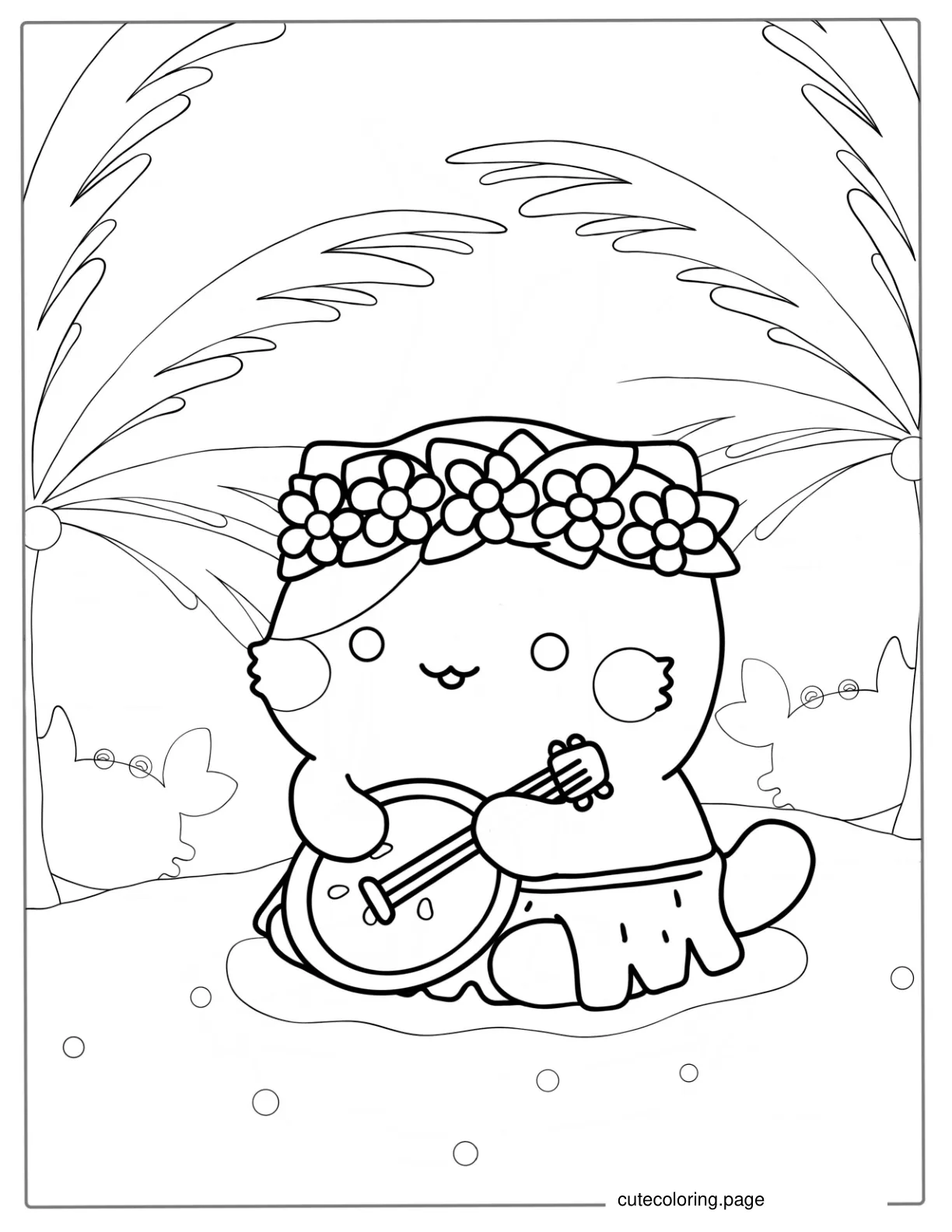 Kawaii Cat Playing Ukulele Coloring Sheet coloring page