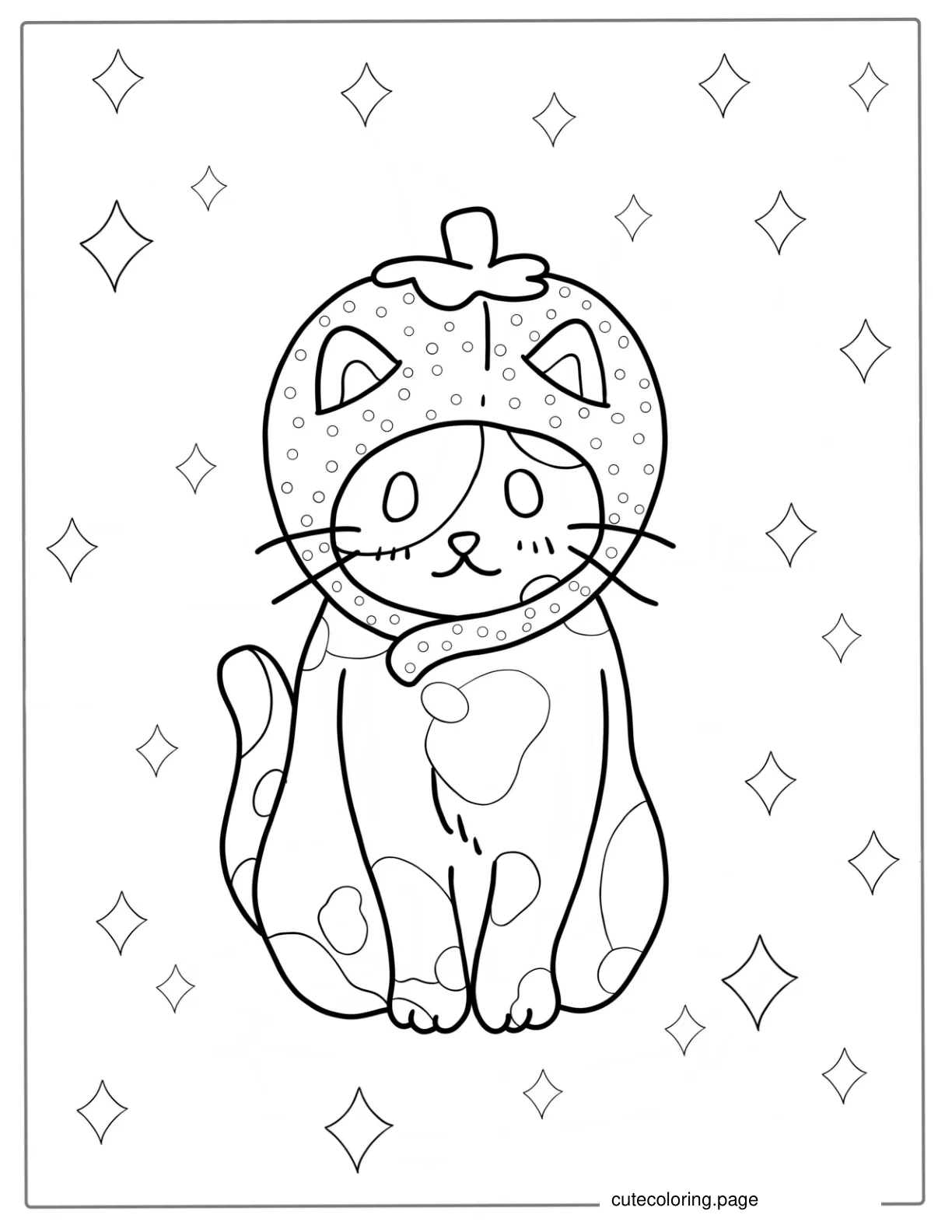 Kawaii Cat Wearing a Melon To Color coloring page