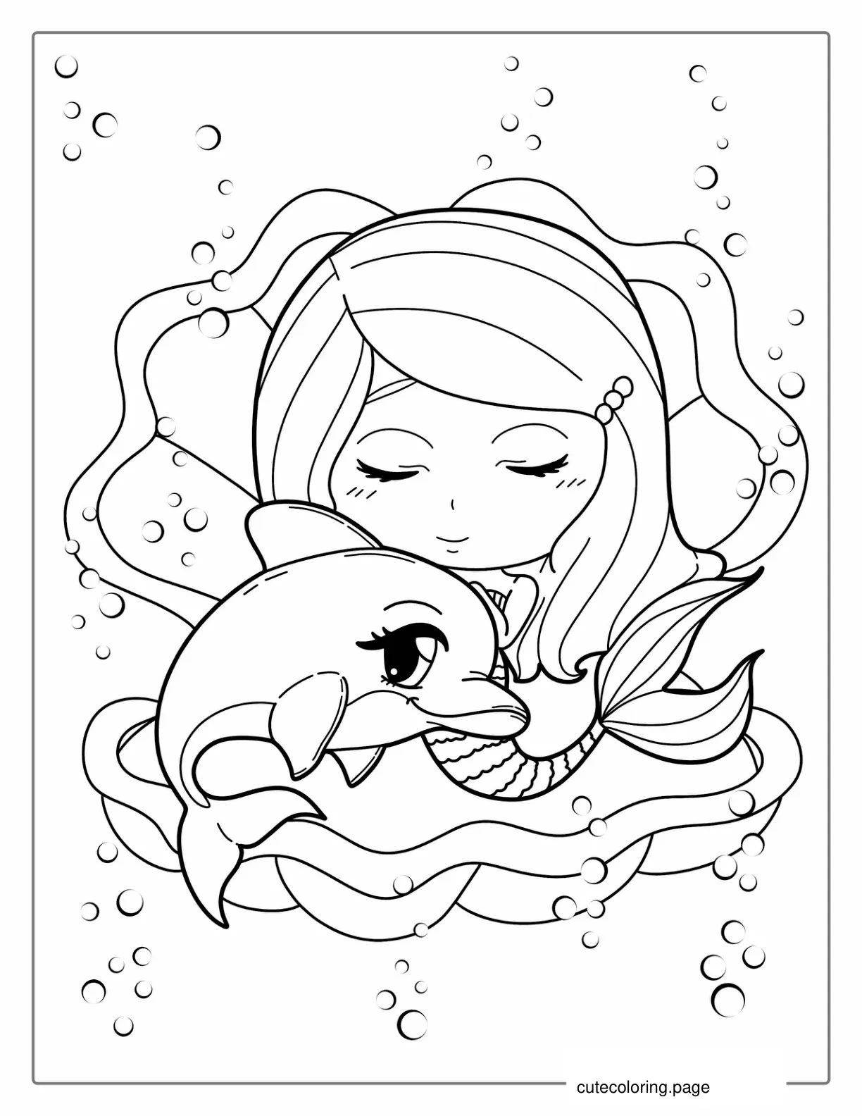 Kawaii Dolphin And Mermaid Picture coloring page