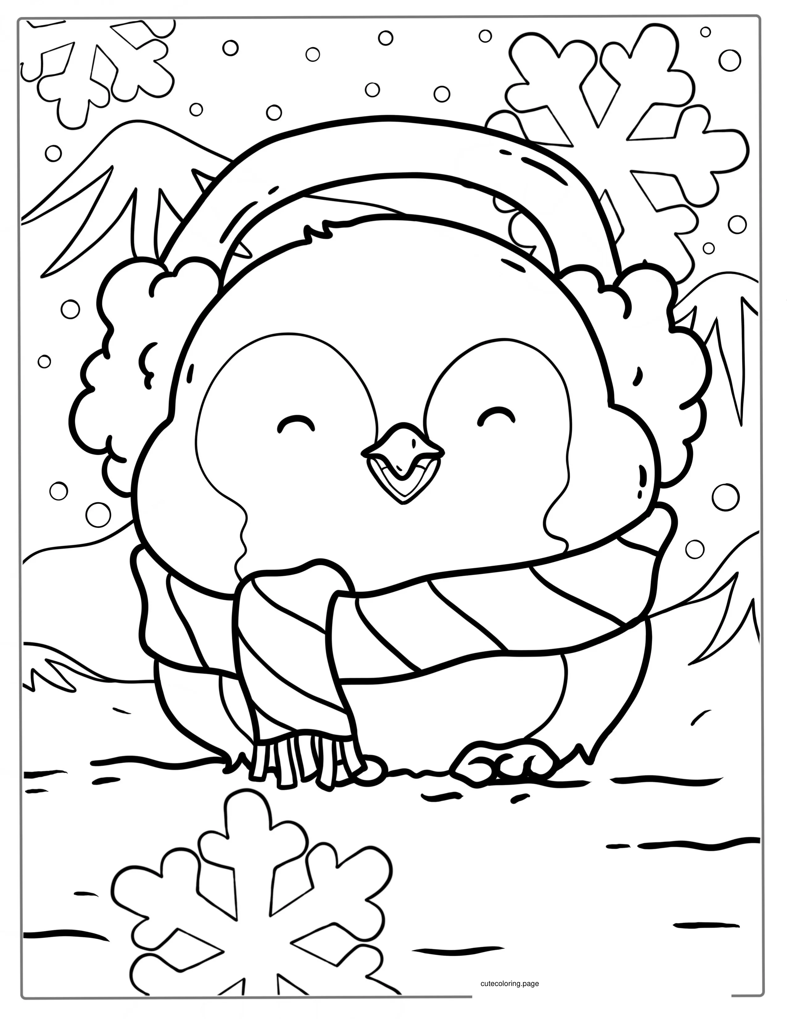 Kawaii Penguin Christmas Coloring Page coloring page