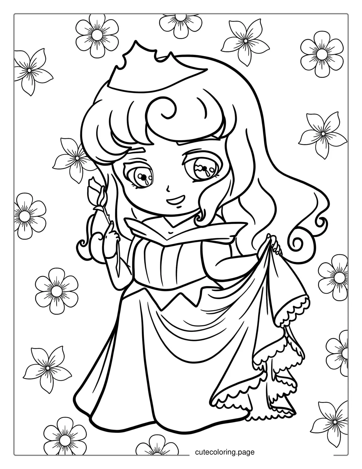 Kawaii Sleeping Beauty Coloring Page For Kids coloring page