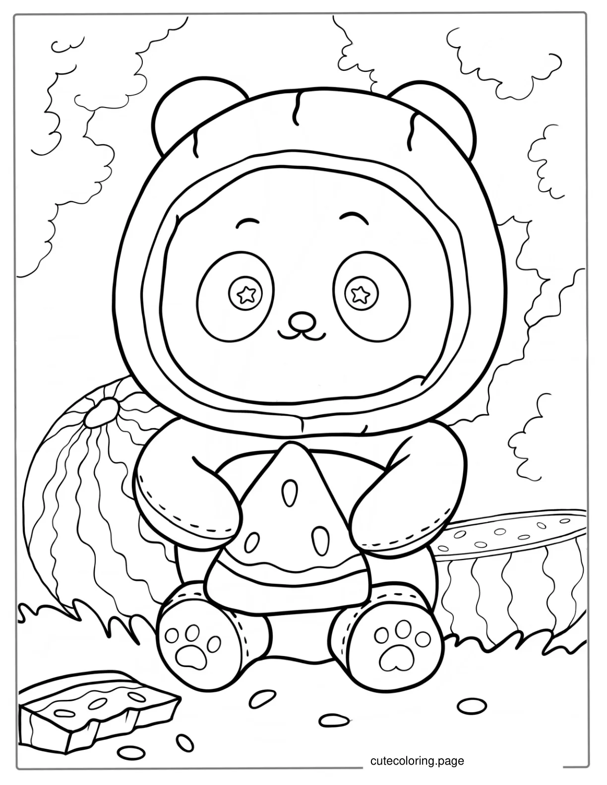 Kawaii Themed Panda With Watermelon coloring page